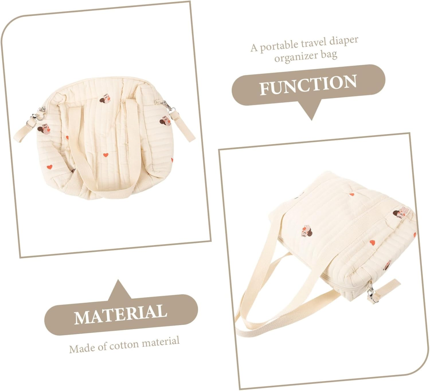 Compact Cotton Diaper Tote Bag Stroller Diaper Bag Double Straps Backpack Medium Size Travel Organizer Outdoor Use image number 5