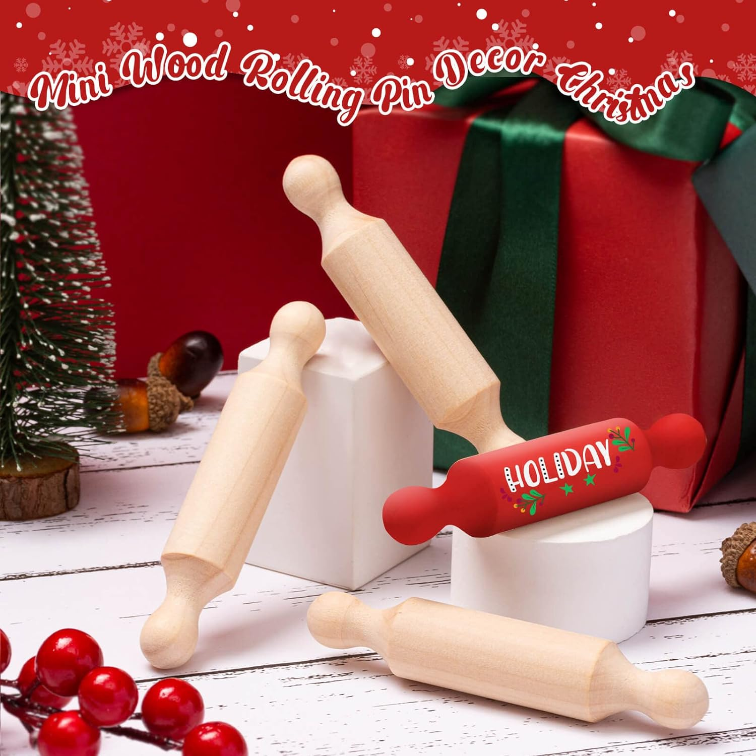 20PCS Mini Rolling Pins for Crafts, Small Wooden Dough Roller for Children in the Kitchen Baking and Imaginative Play, Wooden Tiered Tray Decorative for Halloween and Christmas Presents (4.1 Inches) image number 6