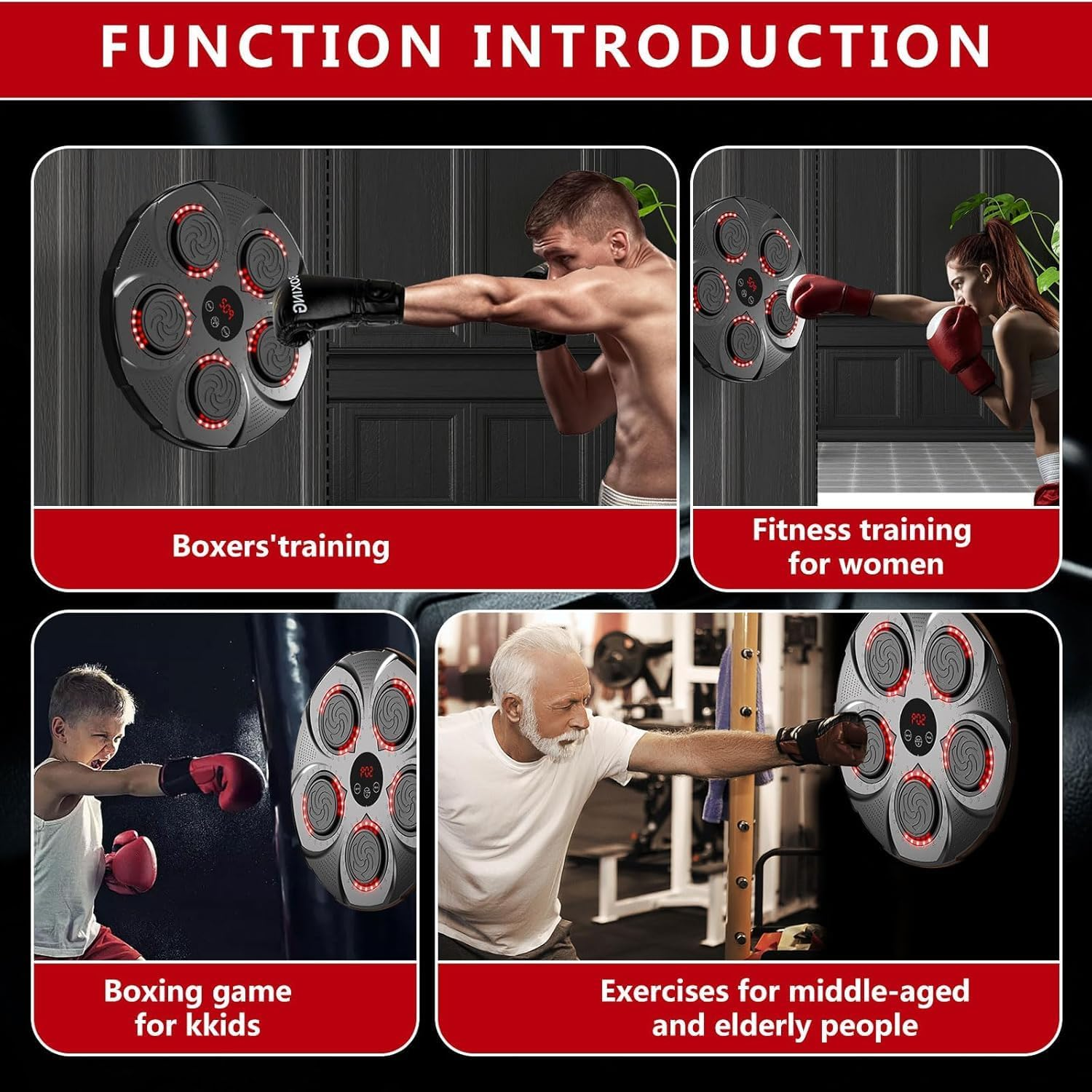 Boxing Machine Music,Rechargeable Boxing Equipment Wall Mount,Home Smart Boxing Target Workout Machine, Electronic Focus Agility Training Digital Boxing for Kids and Adults. image number 2