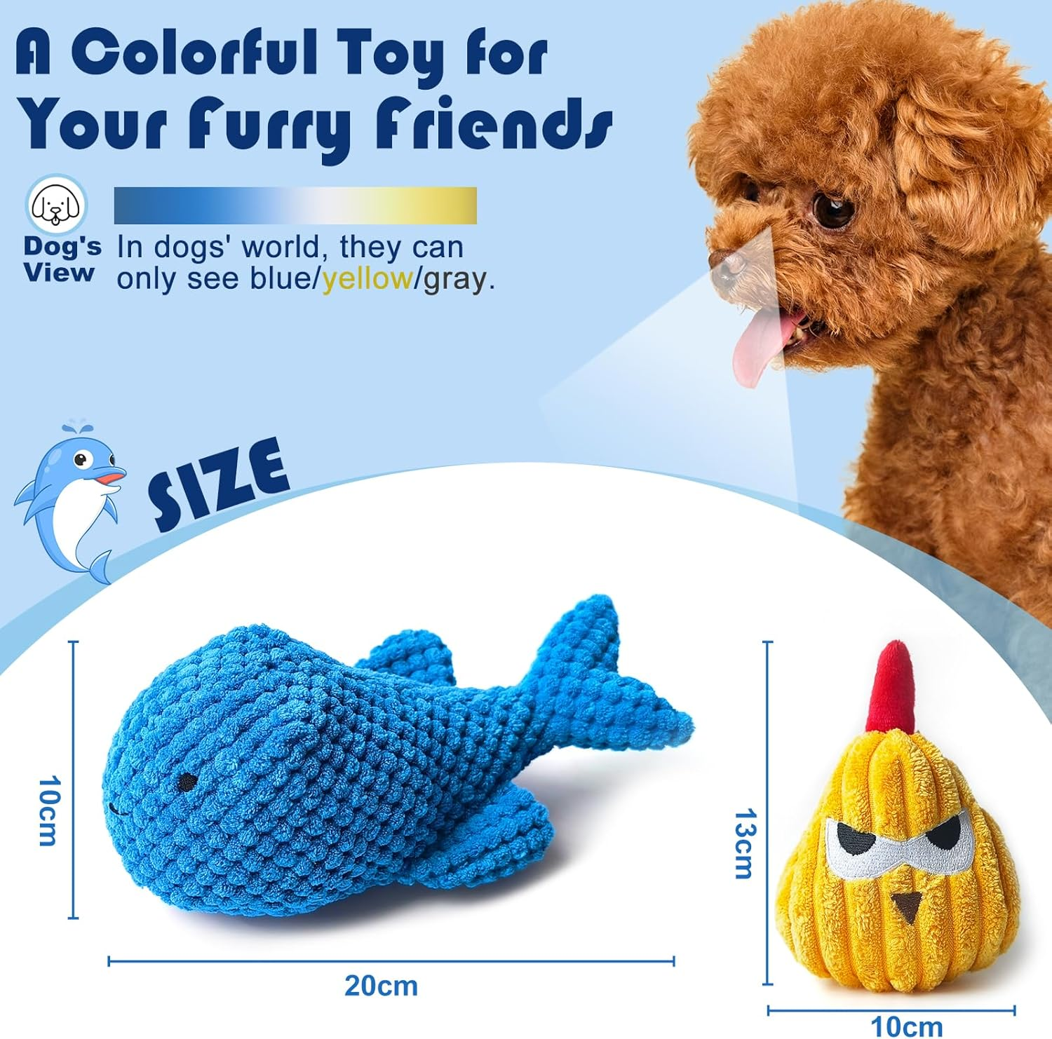 2PCS Dog Chew Toys for Puppy Teething Training, Interactive Squeaky Plush Toys for Small Dogs, Shark & Chicken Shapes for Dental Cleaning/Soothing Gums/Play Training image number 1