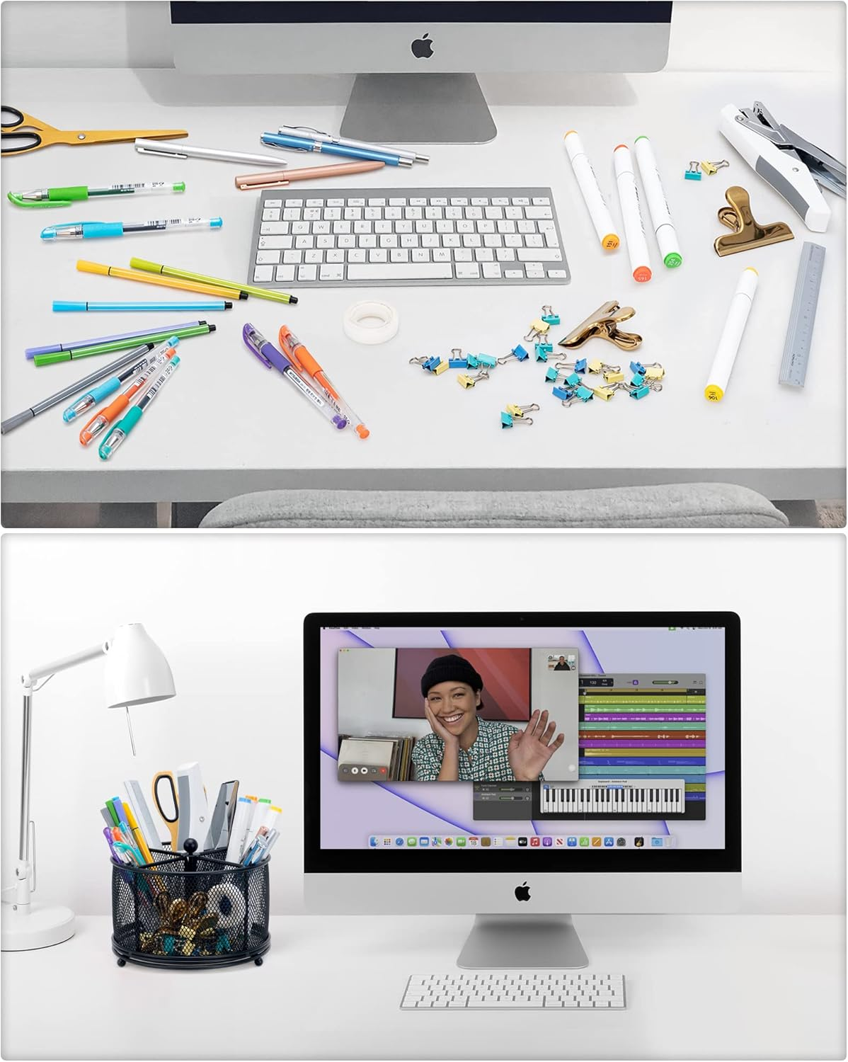 Varhomax Desk Organizer Black, 360&deg; Rotating Pencil Holder & Makeup Brush Pen Holder for Home Office Supplies - 4 Compartments Mesh Organizer with Large Storage Capacity