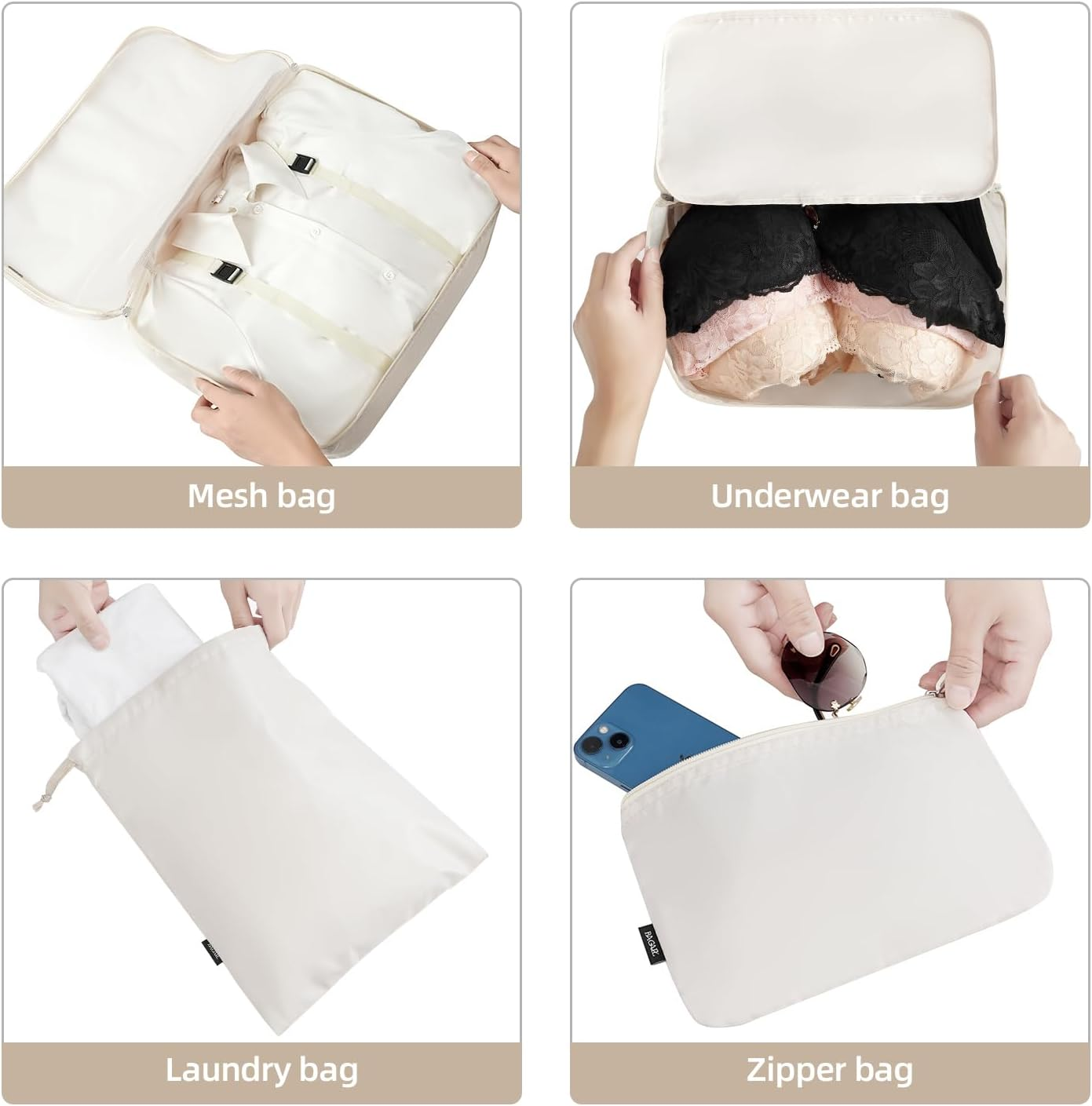 BAGAIL 10 Set Packing Cubes Various Sizes Packing Organizer for Travel Accessories Luggage Carry on Suitcase-Cream - Dusty Blue image number 4