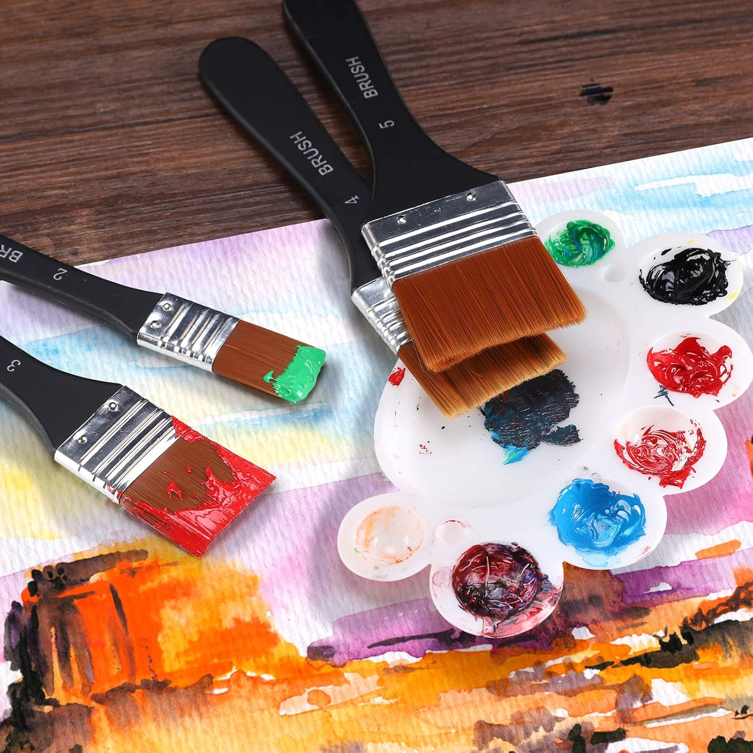 Paint Brushes for Acrylic Paint &ndash; 4 Pcs Set of Premium Artist Brushes, Professional Grade Flat Bristle Nylon Brush, Ergonomic One-Piece Design, Practical and Versatile, Perfect for Home Decoration image number 5