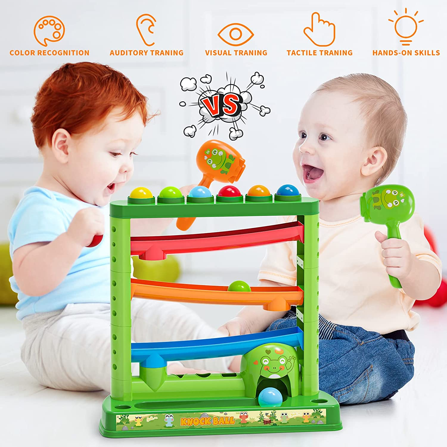 Toddlers Toys for 1 2 3 Years Old Kids, Pound a Ball Toys Included 2 Hammer & 12 Balls, Montessori Toys for 12-18 Months Baby, Interactive Game for Boys and Girls, Early Learning Educational Gift