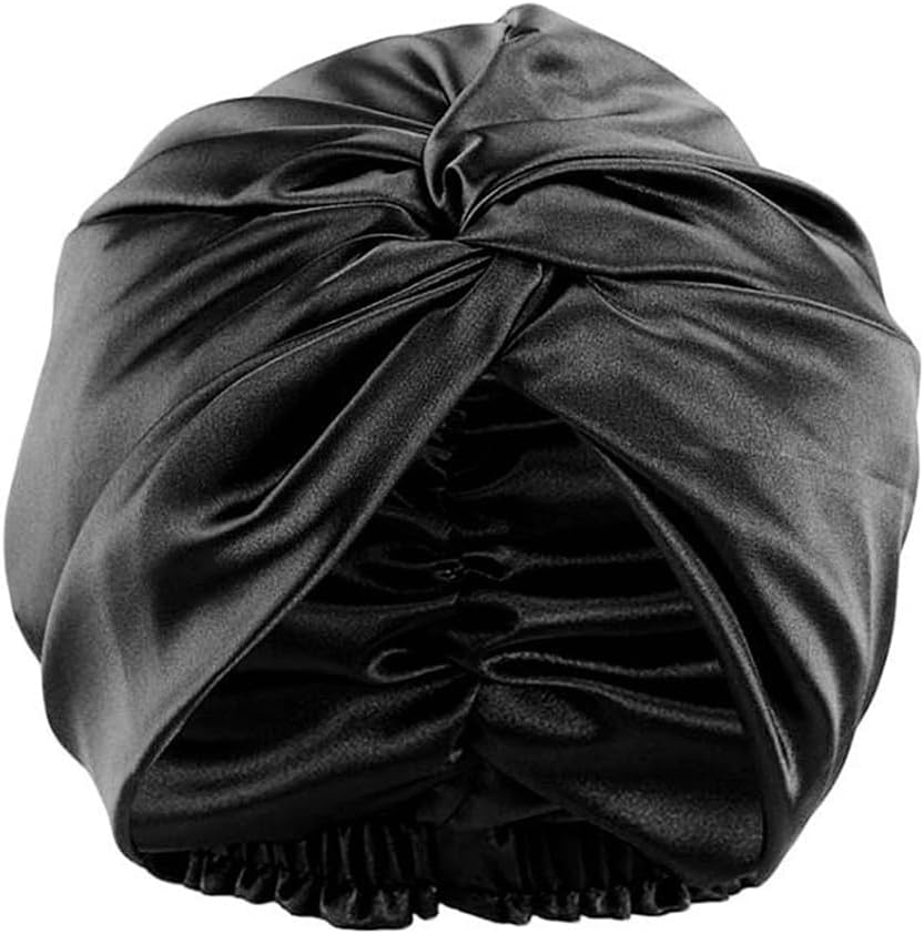 BIGTEDDY Soft Silk Night Cap Care Bonnet Double-Layer Sleeping Cap Hair Styling Black