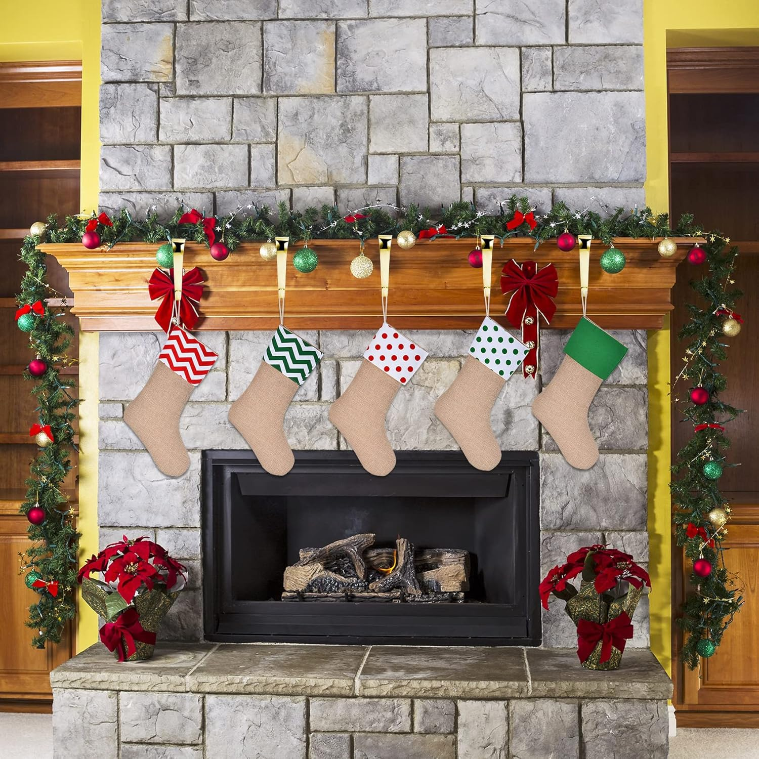 Sunshane 5 Pieces Christmas Stocking Holders Mantel Hanger Hooks Xmas Mantle Grips Set Safety Hang Stocking Clips for Christmas Party Decoration, Gold image number 6