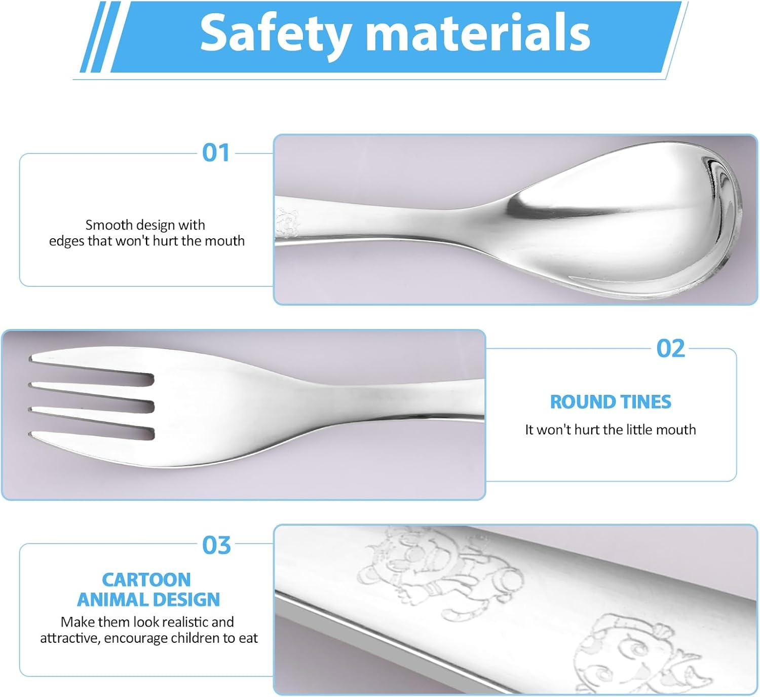 12 Pcs Stainless Steel Toddler Utensils Set Cartoon Kid Silverware Set Mirror Polished Child Knife Fork and Spoon Kit Tableware Flatware Kit Dishwasher Safe for Kids (Silver) image number 6