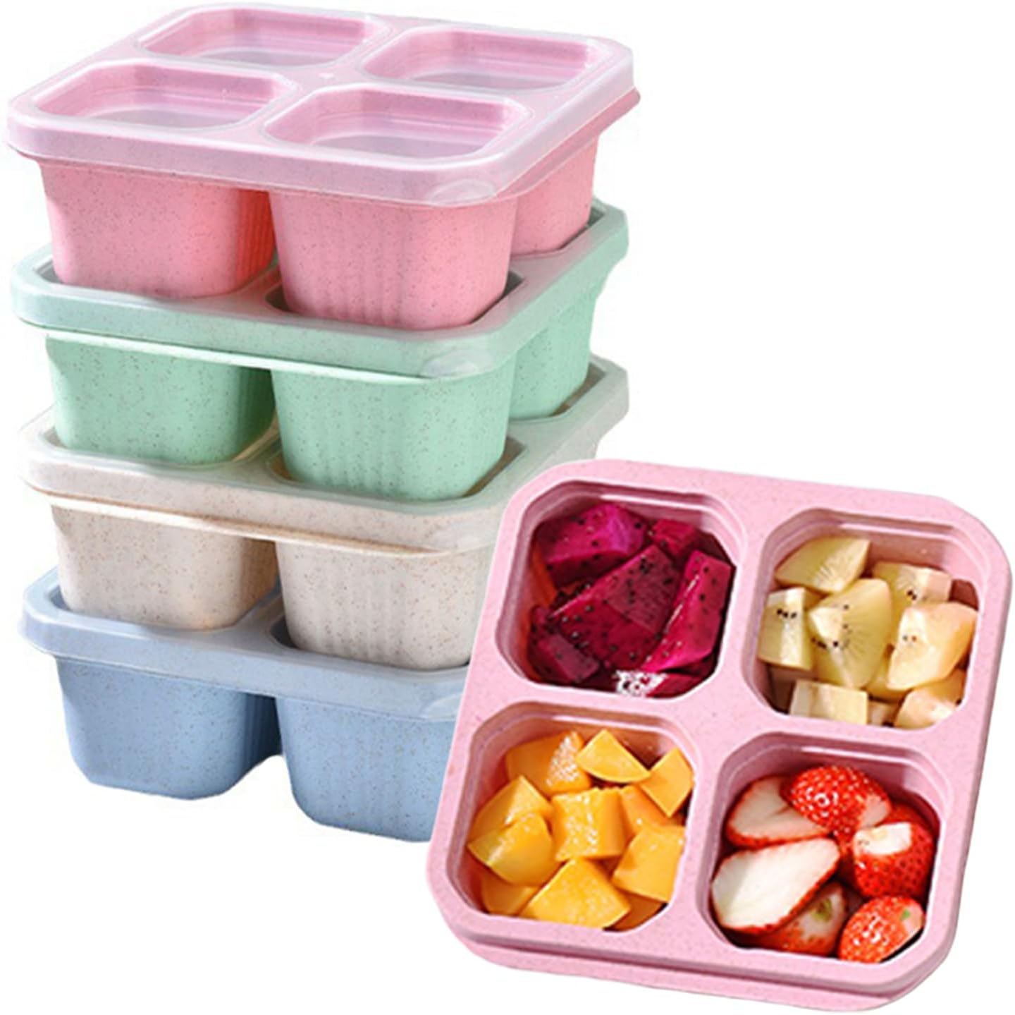 5 Pack Snack Containers, Reusable Bento Snack Box, 4 Compartments Meal Prep Lunch Containers for Kids and Adults, Divided Food Storage Containers for School Work Travel image number 6