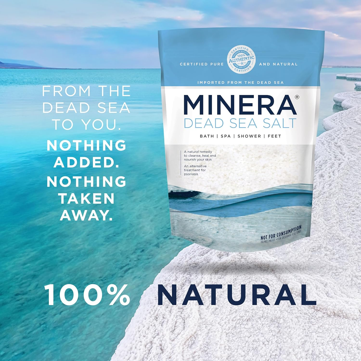 Minera Fine Grain Dead Sea Salt for Bath & Soaking &ndash; 15 Lbs (3 X 5 Lb Bags), Fast-Dissolving, 100% Pure & Natural, Unscented, Skin-Nourishing Bulk Sea Salt image number 5