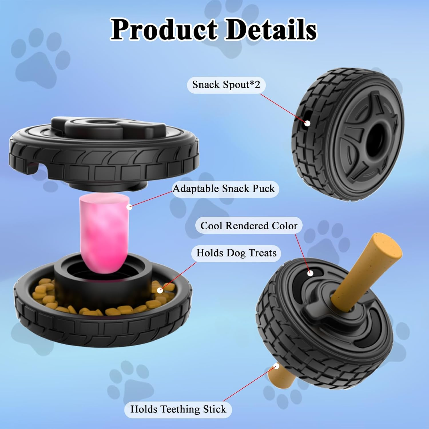 LUPAPA 5-In-1 Dog Entertainment Toy, Frozen Treat Toy for Dog, Treats Distribution Puzzle Tire Dog Toys to Keep Dogs Busy, Dog Chew Toys for Aggressive Chewers, Natural Rubber Durable and Safe - Red image number 5