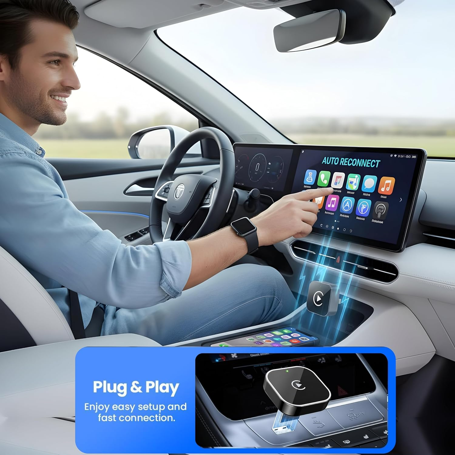 Wireless Carplay Adapter for Iphone, 2-In-1 Carplay Wireless Adapter with USB-C Converter, Plug & Play Car Play Wireless Adapter, Auto-Reconnect for Ios 10+,Android 11+ image number 6