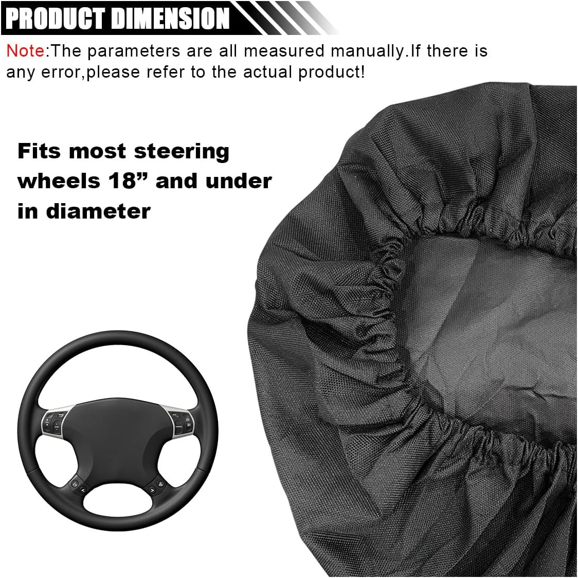 Car Steering Wheel Cover Sun Shade, Anti-Heat Steering Wheel Protector, Universal 18 Inch Auto Steering Wheel Sun Block Cover, Steering Wheel Shield Accessories for Most Car Truck SUV (Black) - Black image number 2