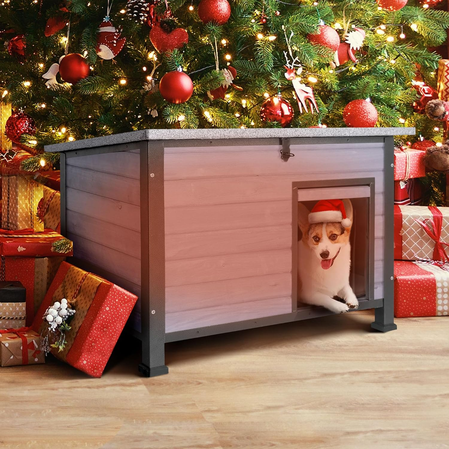 Seiyierr Insulated Dog House Outdoor with Removable Liner for Winter, Upgrade Anti-Chewing Iron Frame Heated Large Houses, Weatherproof Dog Shelter for Puppies, Cats image number 1