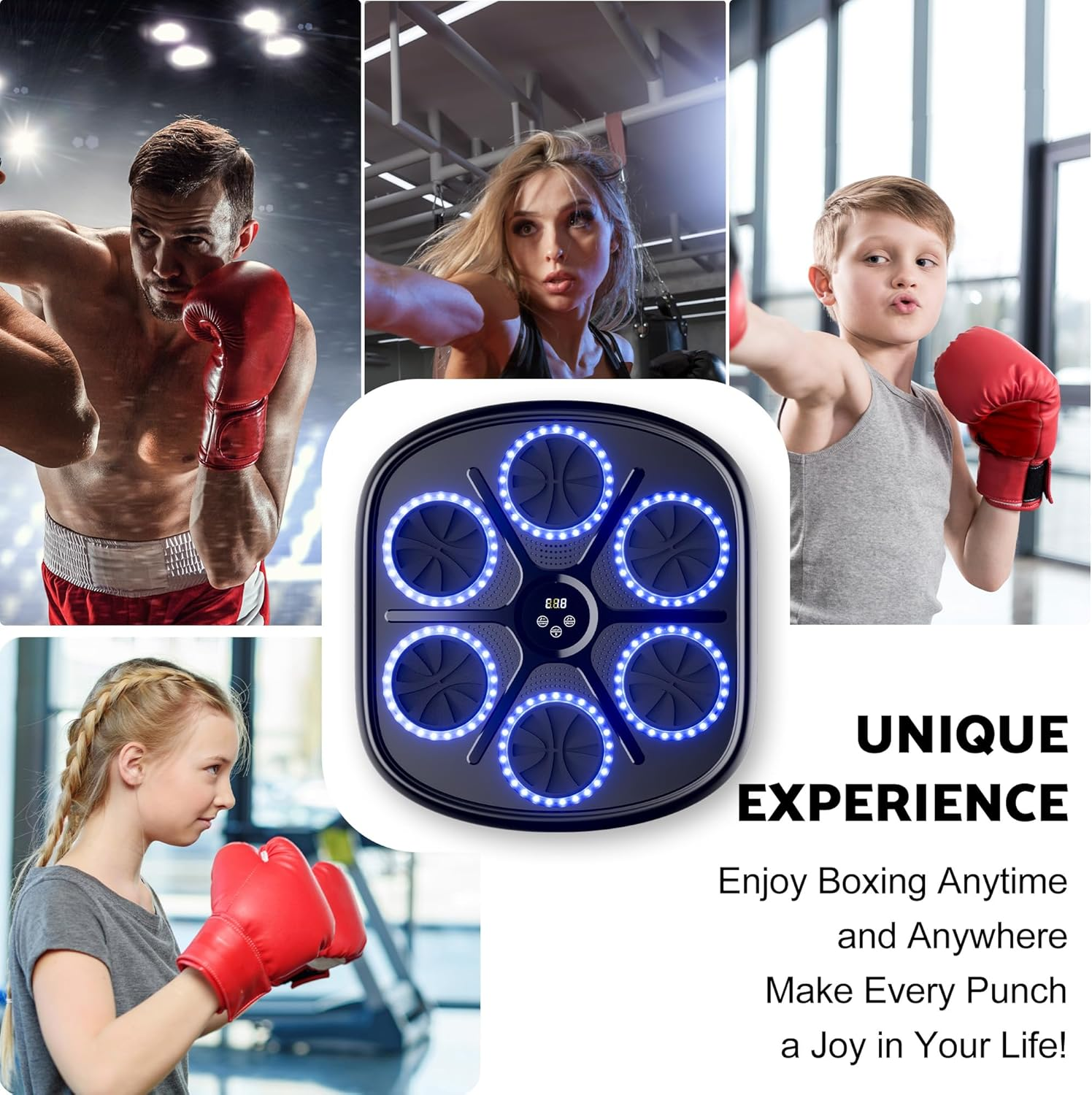 Music Boxing Machine, Wall Mounted Boxing Target,Smart LED Boxing Training Punching Equipment with Bluetooth Boxing Gloves for Home Workout Training image number 3