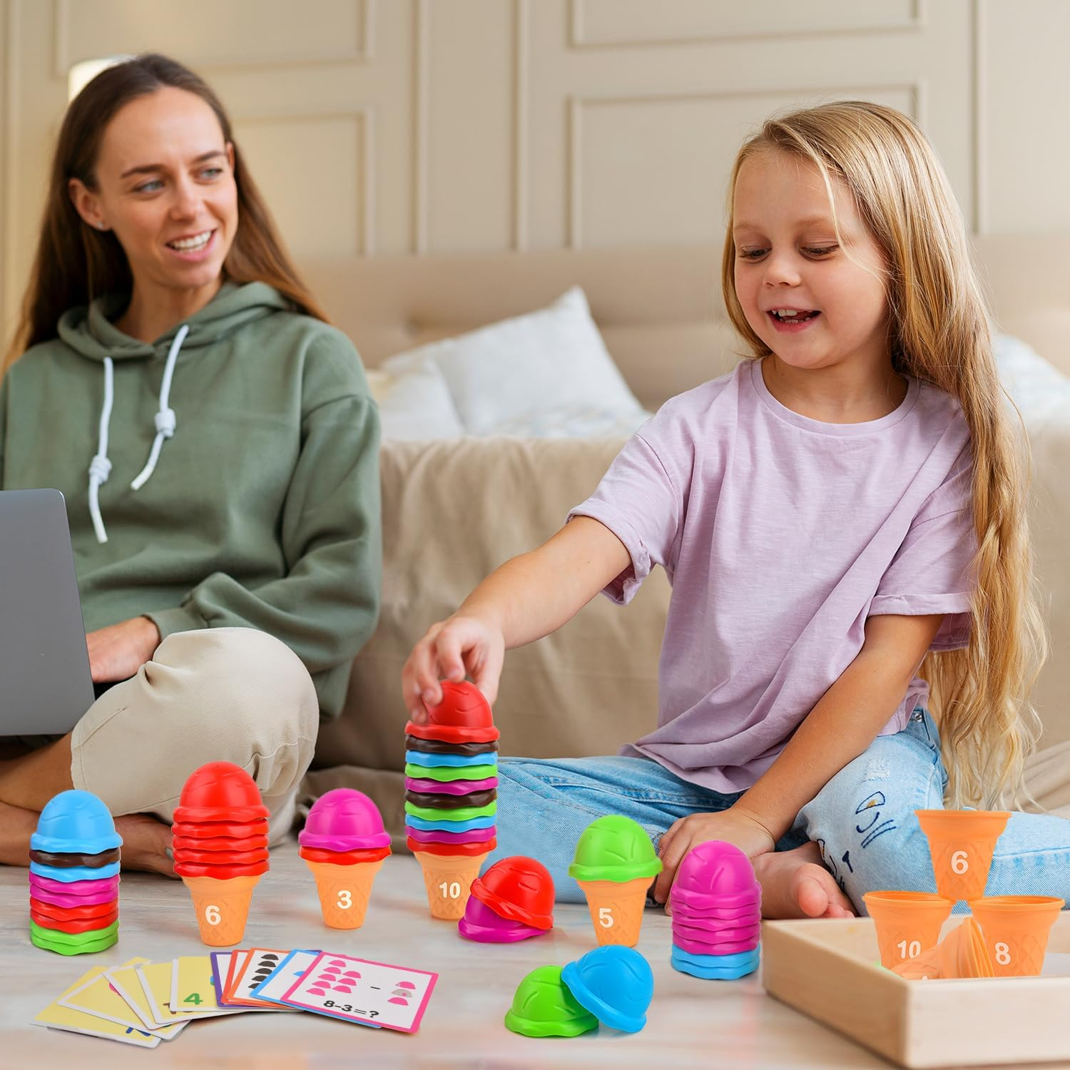 Sotodik Ice Cream Toy Counting and Color Sorting Set for Toddlers, Montessori Stacking Fine Motor Skills Toys, Preschool Learning Education Toys for Kids Boys Girls 3 4 5 6 7 Gift image number 4