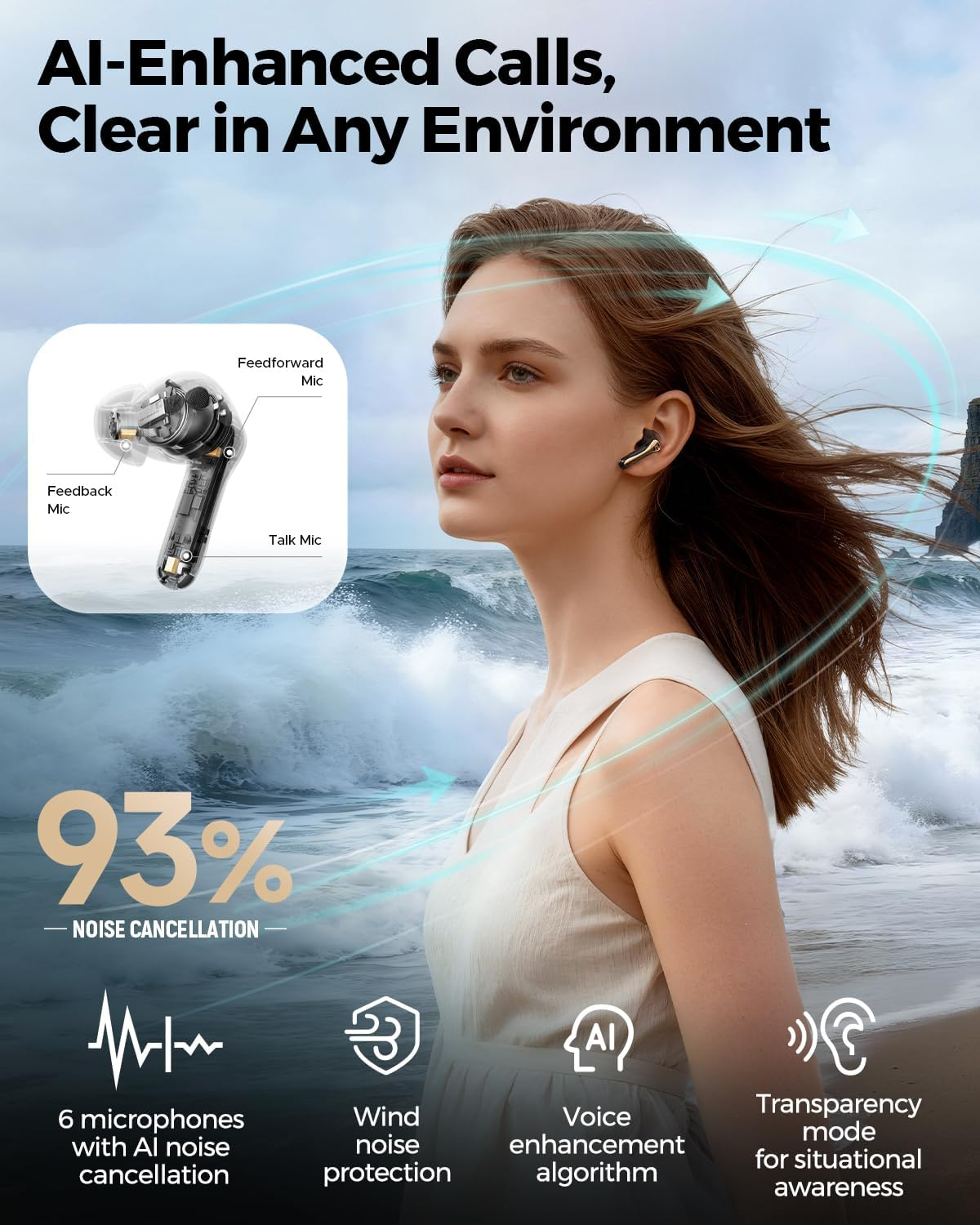 SOUNDPEATS Air5 Pro+ Hybrid Driver Wireless Earbuds, Xmems & Aptos Class-H Amplifier, LDAC & Aptx Lossless, Hi-Res Audio Wireless Certified, 55Db Adaptive ANC, Bluetooth 5.4, Fast Charging image number 3