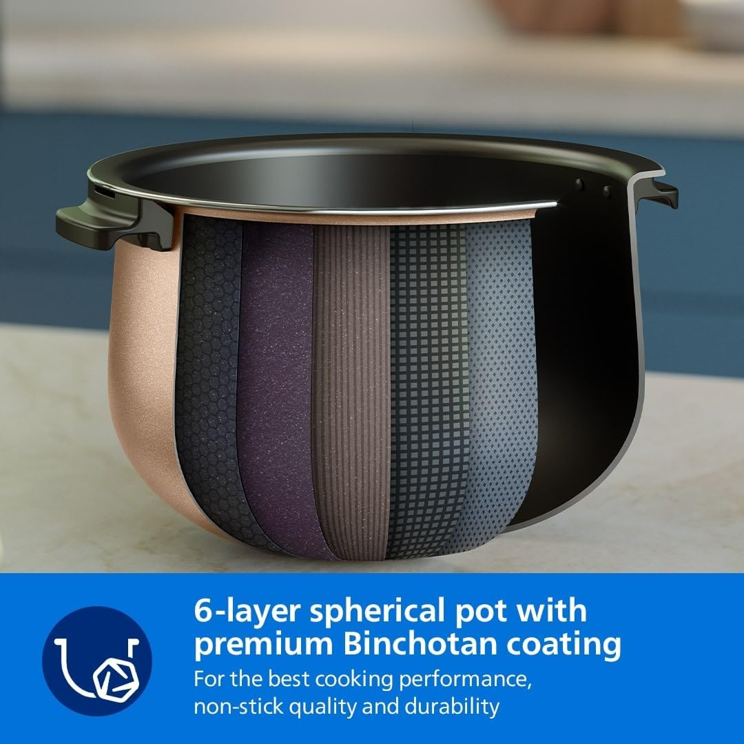 Philips 5000 Series Digital Rice Cooker &ndash; 1.8L, Fluffy Rice for 48 Hours, Freshdefense Technology, Binchotan Coating, 18 Cooking Menus, Smart 3D Heating, Stainless Steel (HD4814/31)