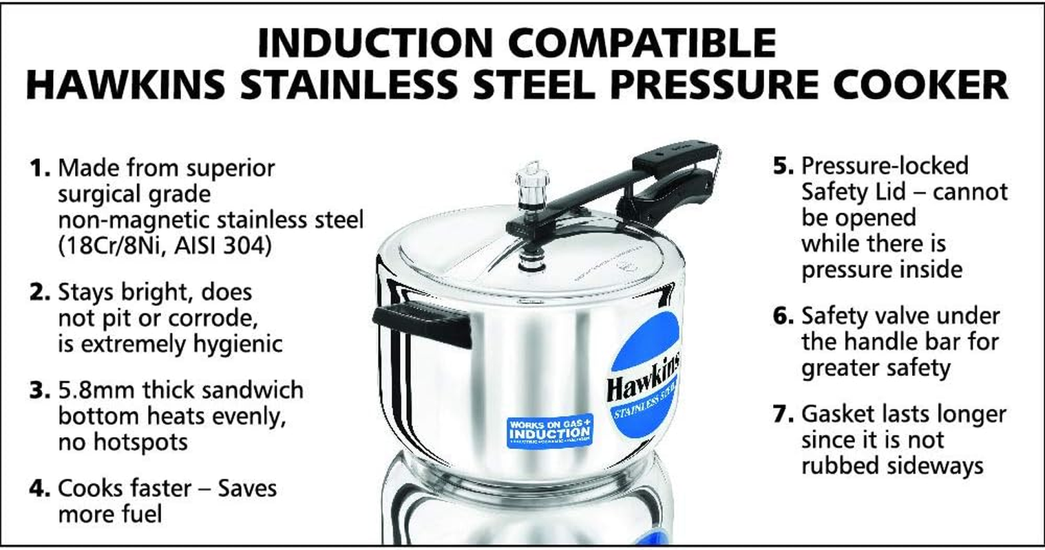 Hawkins Stainless Steel Induction Compatible Pressure Cooker, 8 Litre Capacity, Silver image number 4