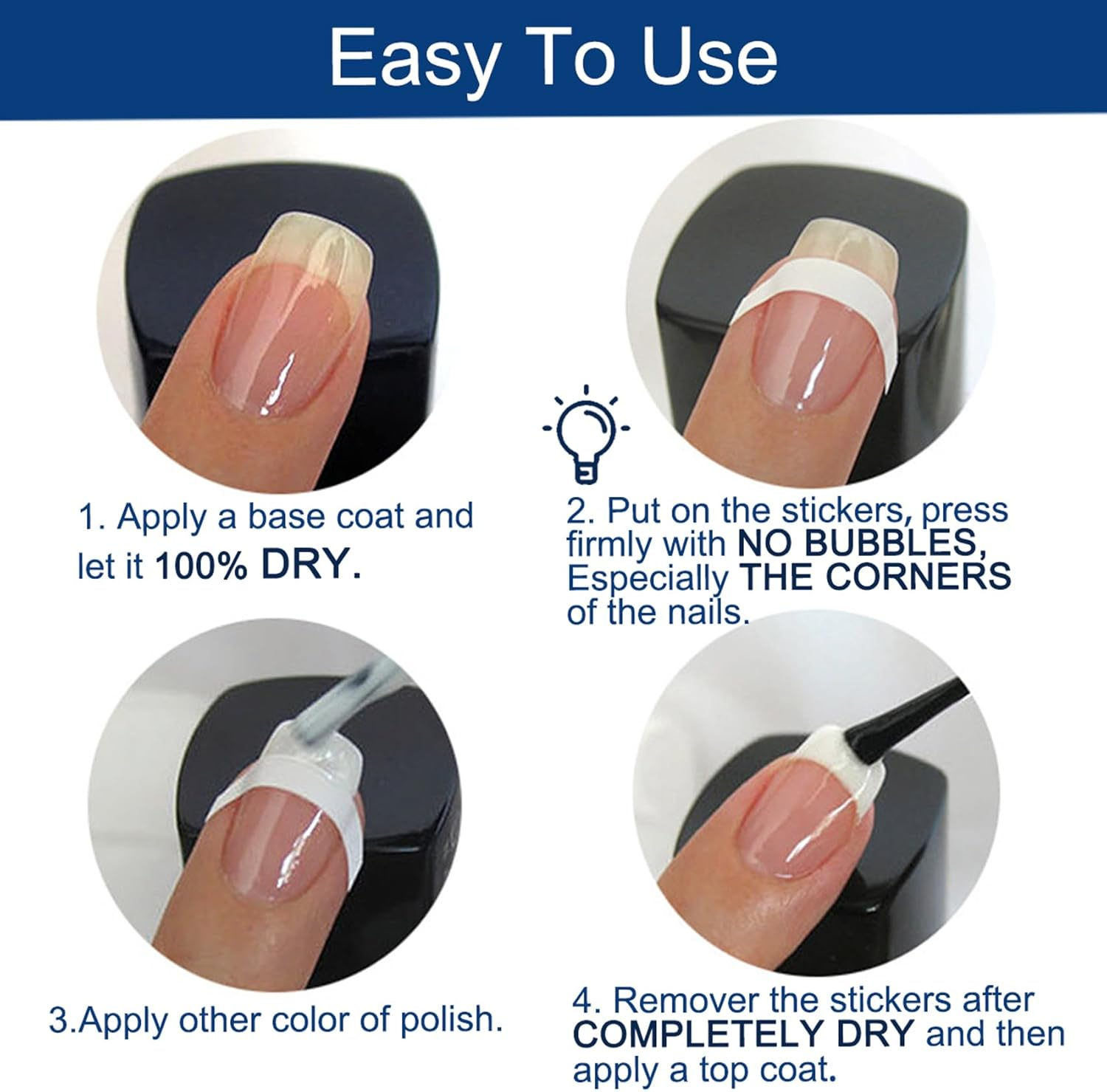 Tailaimei 802 Pieces 36 Designs Nail Stencils French Tip Guides, Nail Art Stickers Form Fringe Guides Vinyl, 24 Sheets image number 4