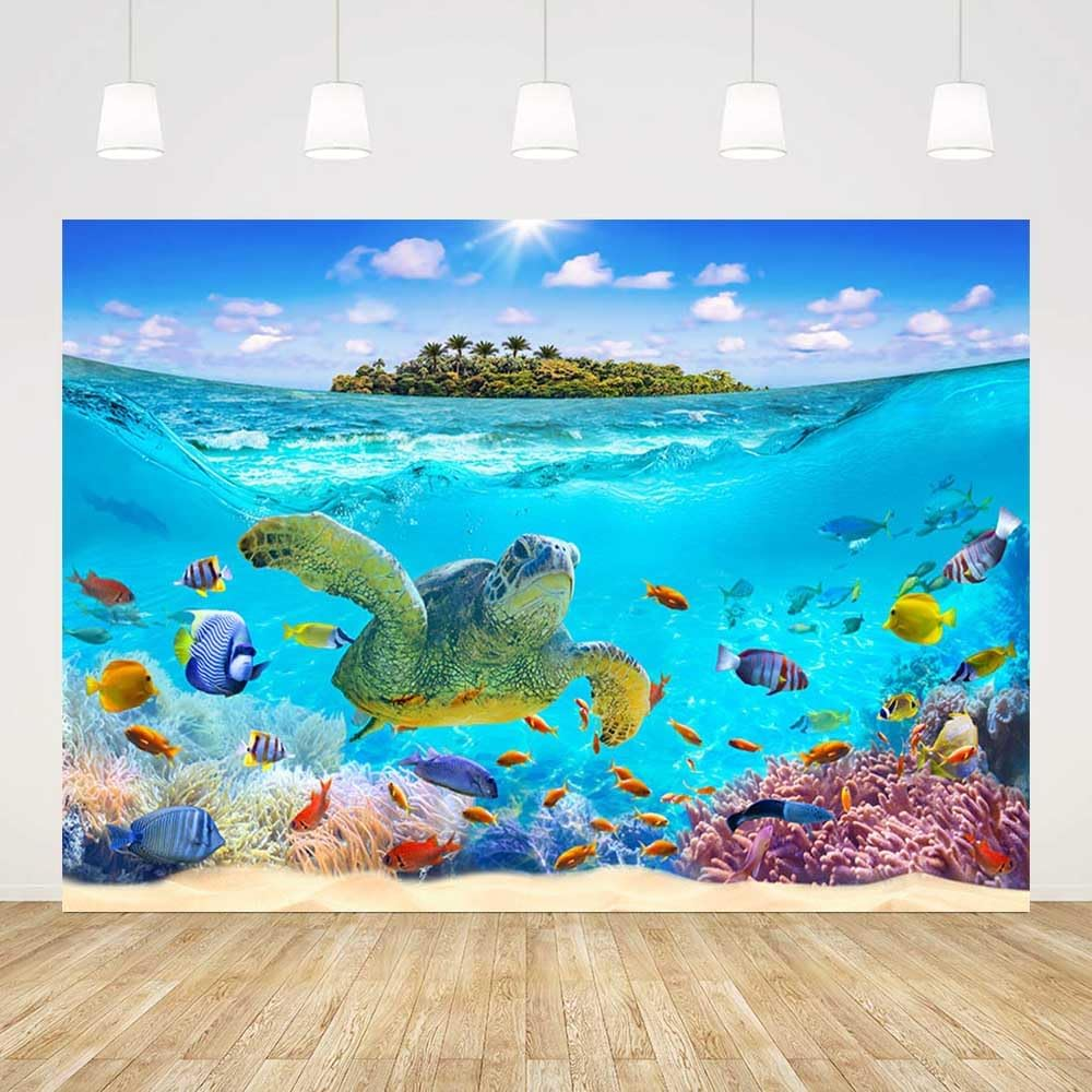 AIBIIN 7X5Ft under the Sea Backdrop Summer Ocean Coral Sky Clouds Seaside Islands Birthday Photography Background Baby Shower Party Decor Portrait Photo Props