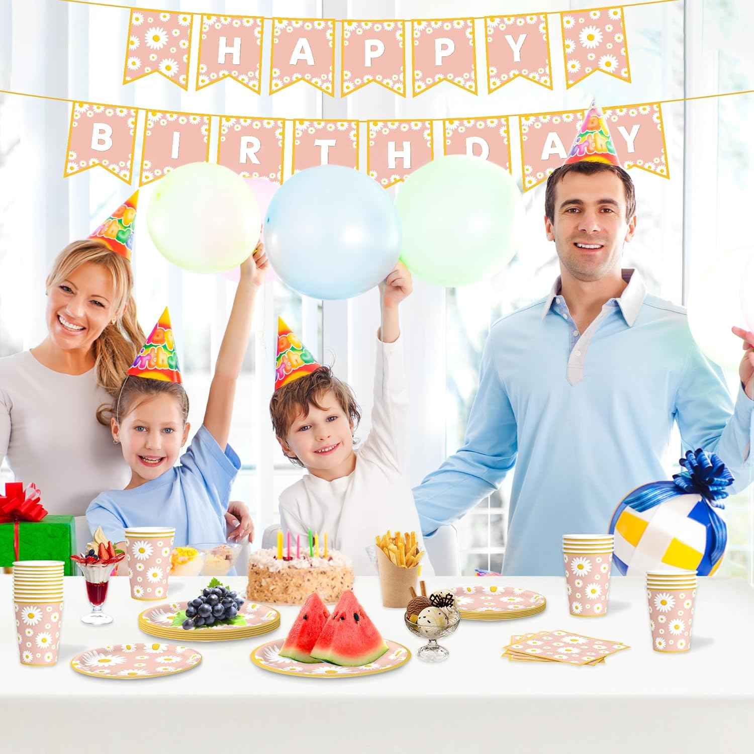 Daisy Birthday Party Decorations Flower Daisy Paper Plates Napkins Cups Banner for Daisy Groovy Boho Retro Hippie Party Supplies Daisy Baby in Bloom Baby Shower Girl Birthday Party Supplies image number 5