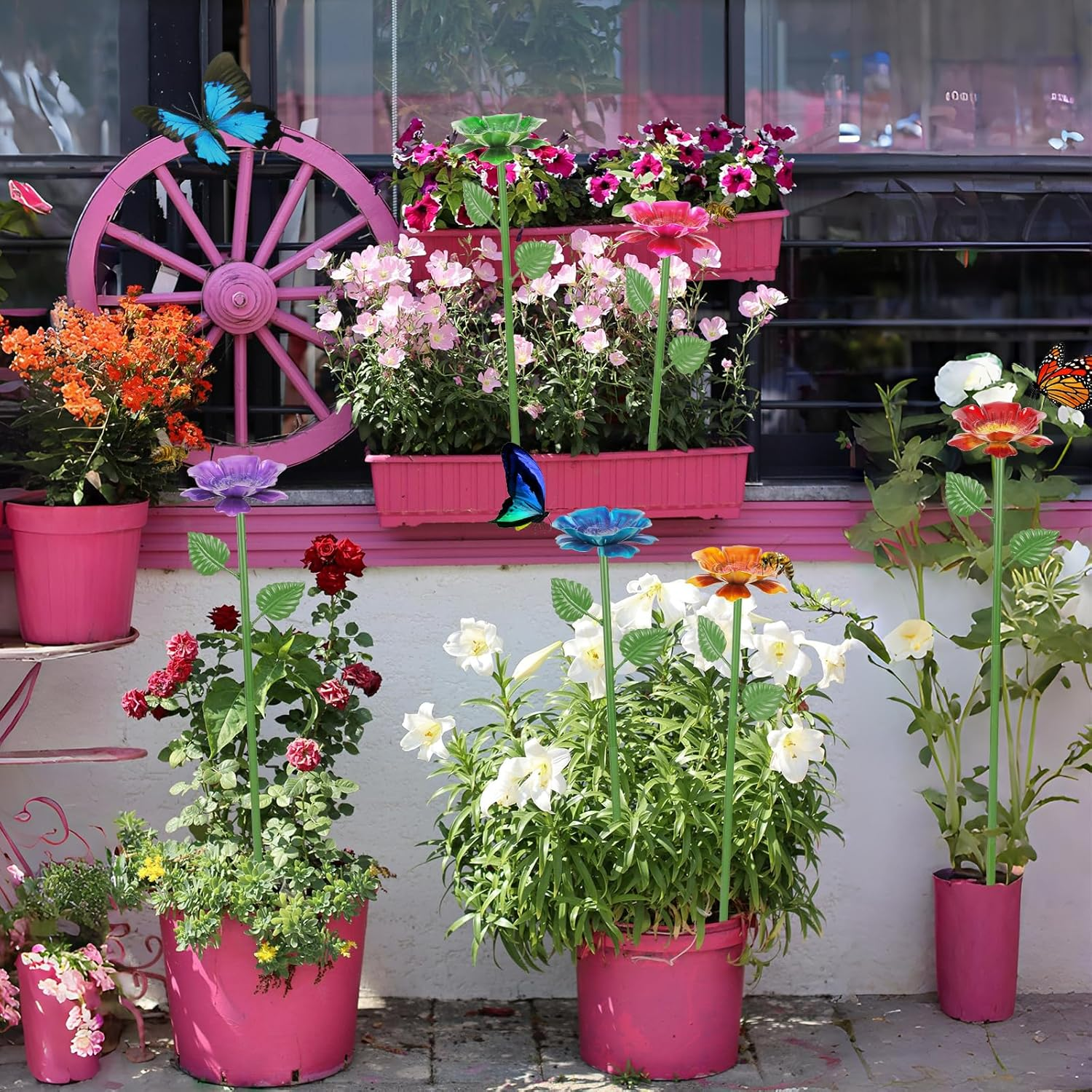 Bee Watering Station for Garden, 4 Pack Metal Bee Water Feeder for Outdoor Yard Patio Decor, Butterfly Watering Station Bee Bath Bowl for Garden (Blue,Yellow,Red,Green)