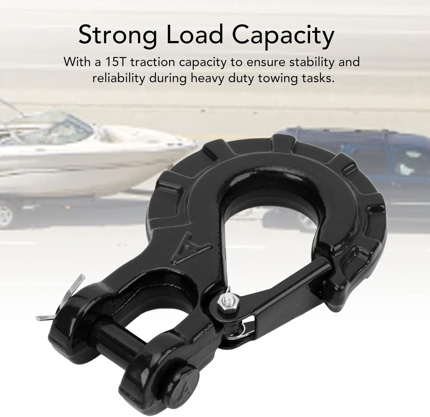 3/8 Inch Clevis Slip Hook with Safety Latch, Heavy Duty Forged G70 Steel Clevis Chain Hook, Versatile Secure Connection Clevis Grab Hook for Trailer Truck Transport, 33,069 Lbs - Black image number 3