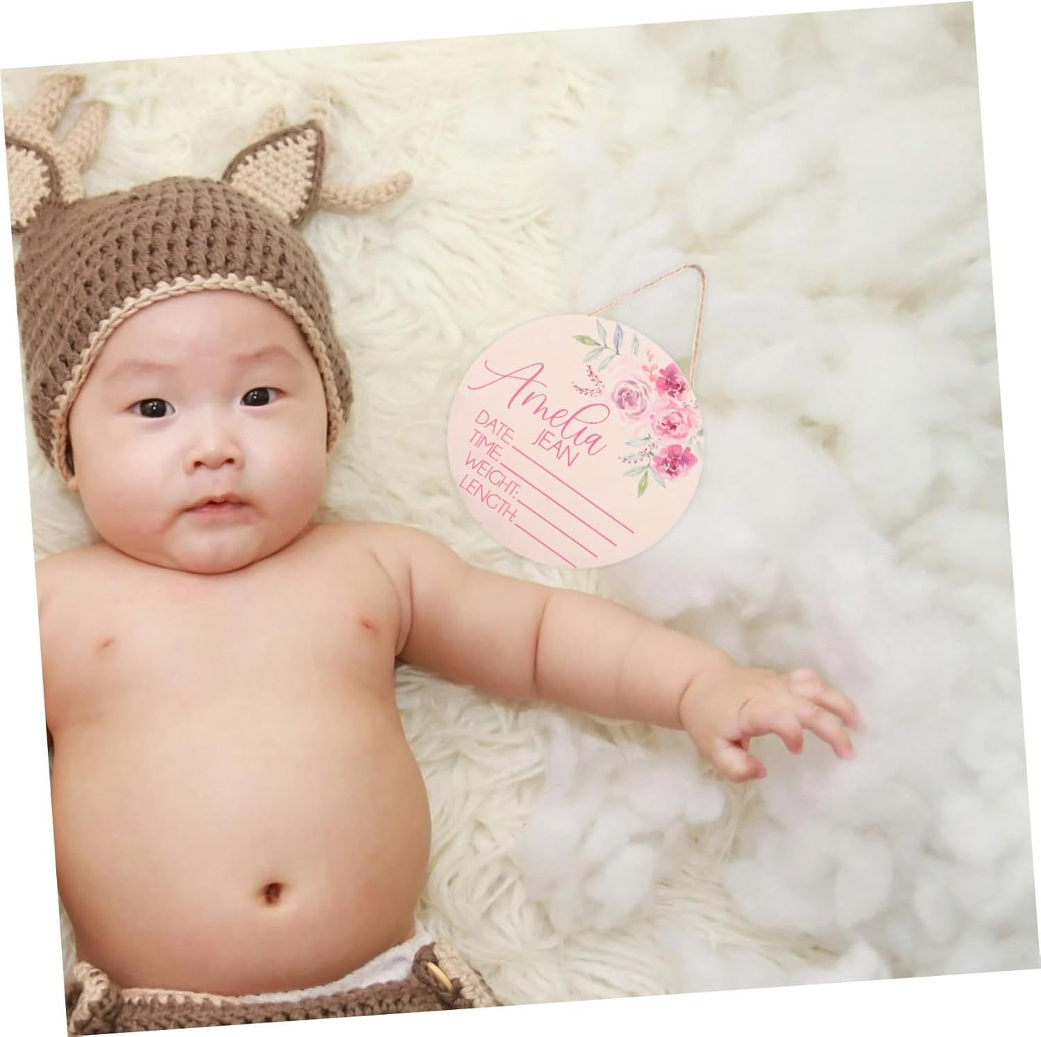 Yardwe 2Pcs Wooden Newborn Name Sign for Hospital Birth Announcement Plaque Nursery Decor Special Keepsake for Parents image number 2