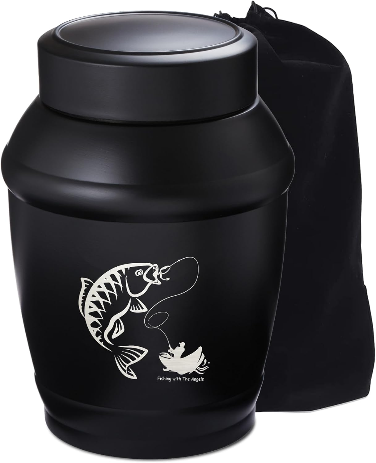 LINES ARTE Medium Go Fishing Urn, 5.7 Inch Black Medium Urns for Human Ashes Adult Male/Dad/Men/Father image number 3