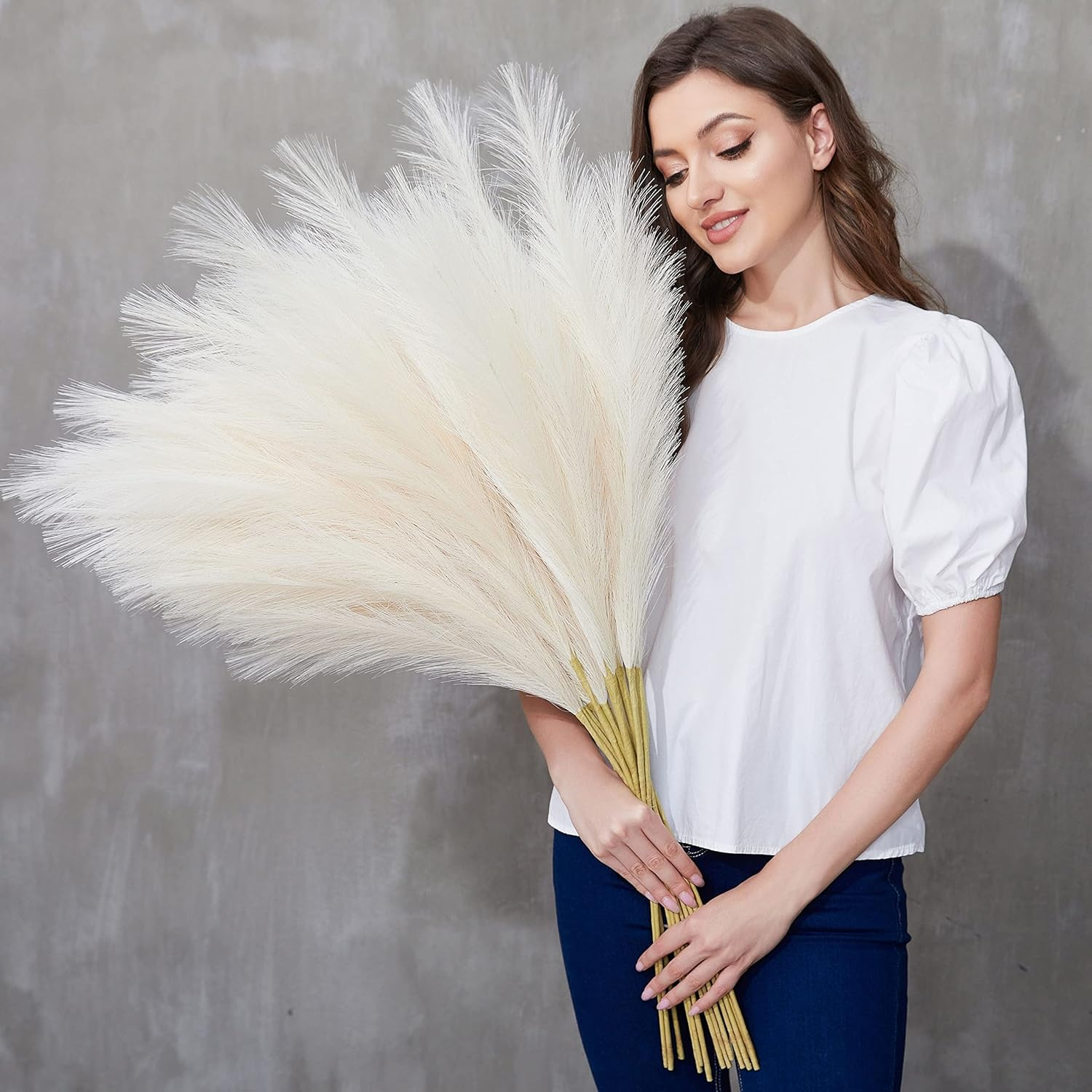 Faux Pampas Grass, 9 PCS 37''/3.1FT Tall Fluffy Fake Pompas Floral, Large Artificial Pompous Grass Branches for Floor Vase Fillers, Boho Farmhouse Room Wedding Decor image number 5