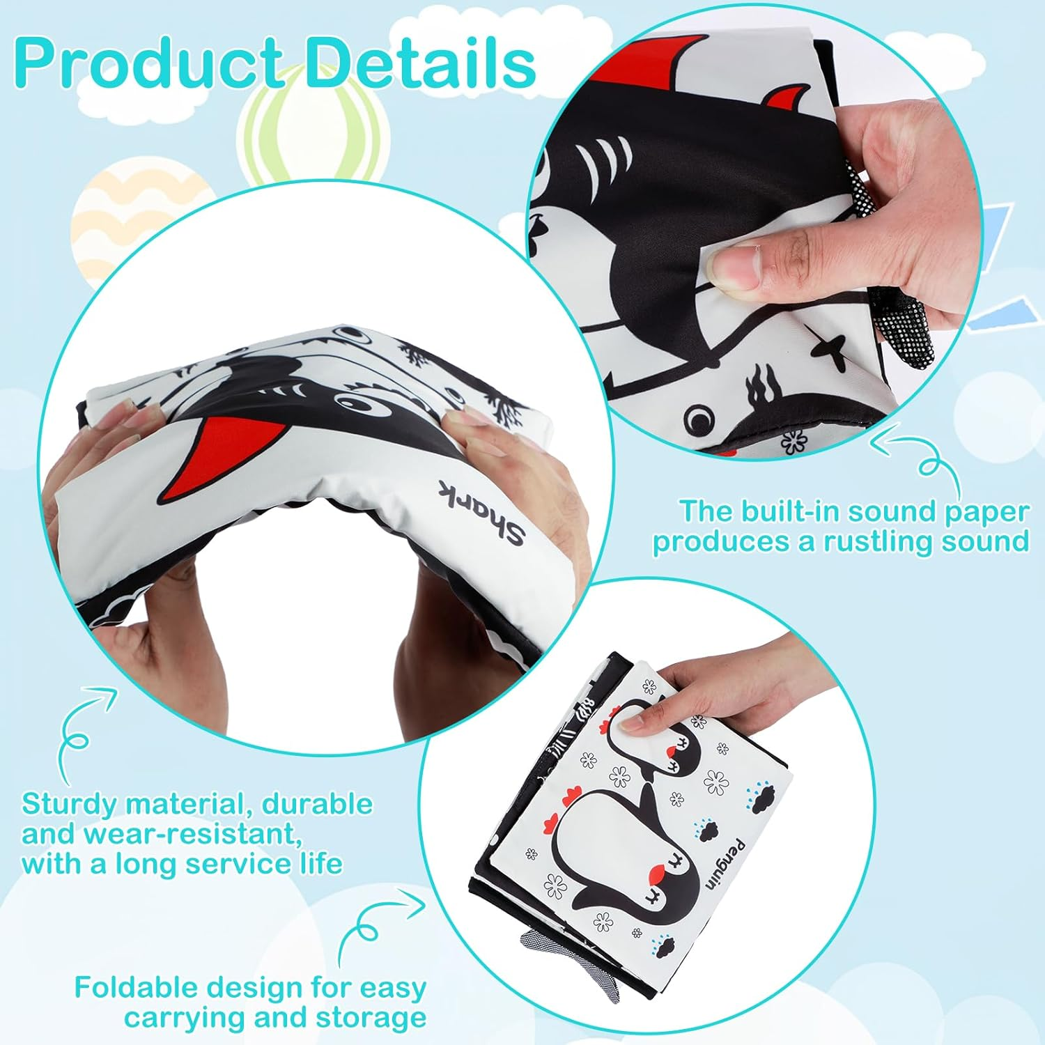 Tummy Time Mirror Toys for Babies, Foldable Baby Floor Mirror Cloth Books, Montessori Newborn Infant Toys - 8 Pages Cloth Books Early Learning Baby Mirror for 0-12 Months (B) - B image number 3