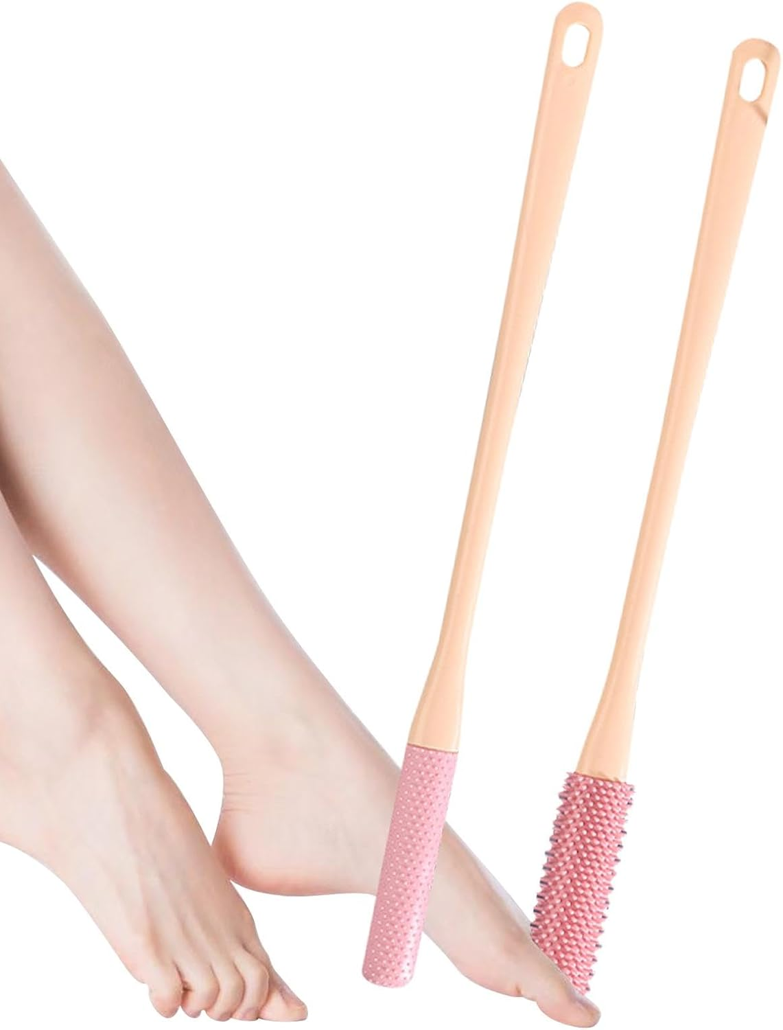 CARRORABI Toe Scrubber - 2-Piece Foot Scrubber for Toe Cleaning | Toe Lotion Applicator, Foot Towel Brush, Shower Foot Brush for Seniors, Elderly, Disabled Adults(Pink)