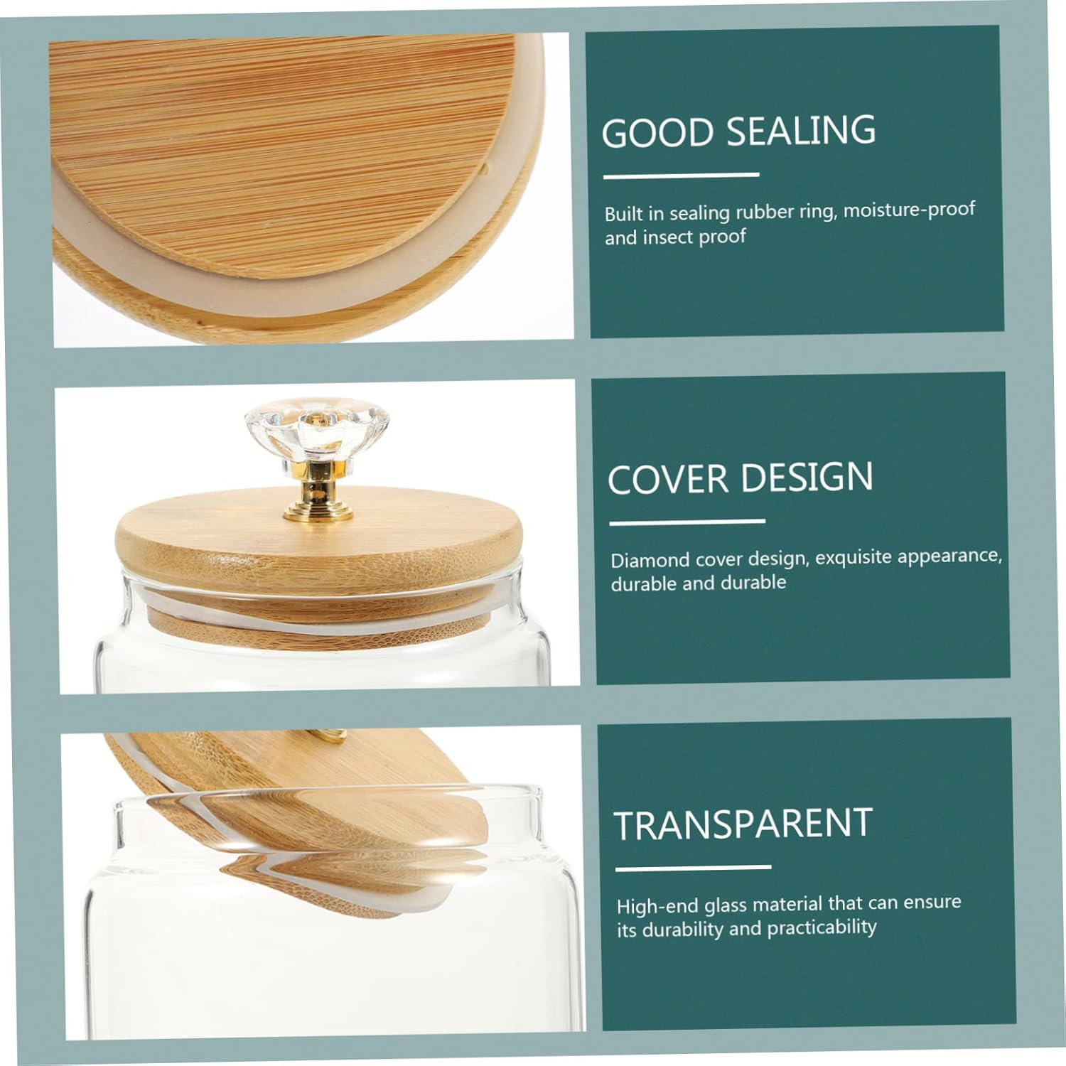 GRIRIW 2Pcs Glass Tea Jar Loose Tea Canister Lid Dried Fruit Storage Canisters for Kitchen Home Organizing image number 2