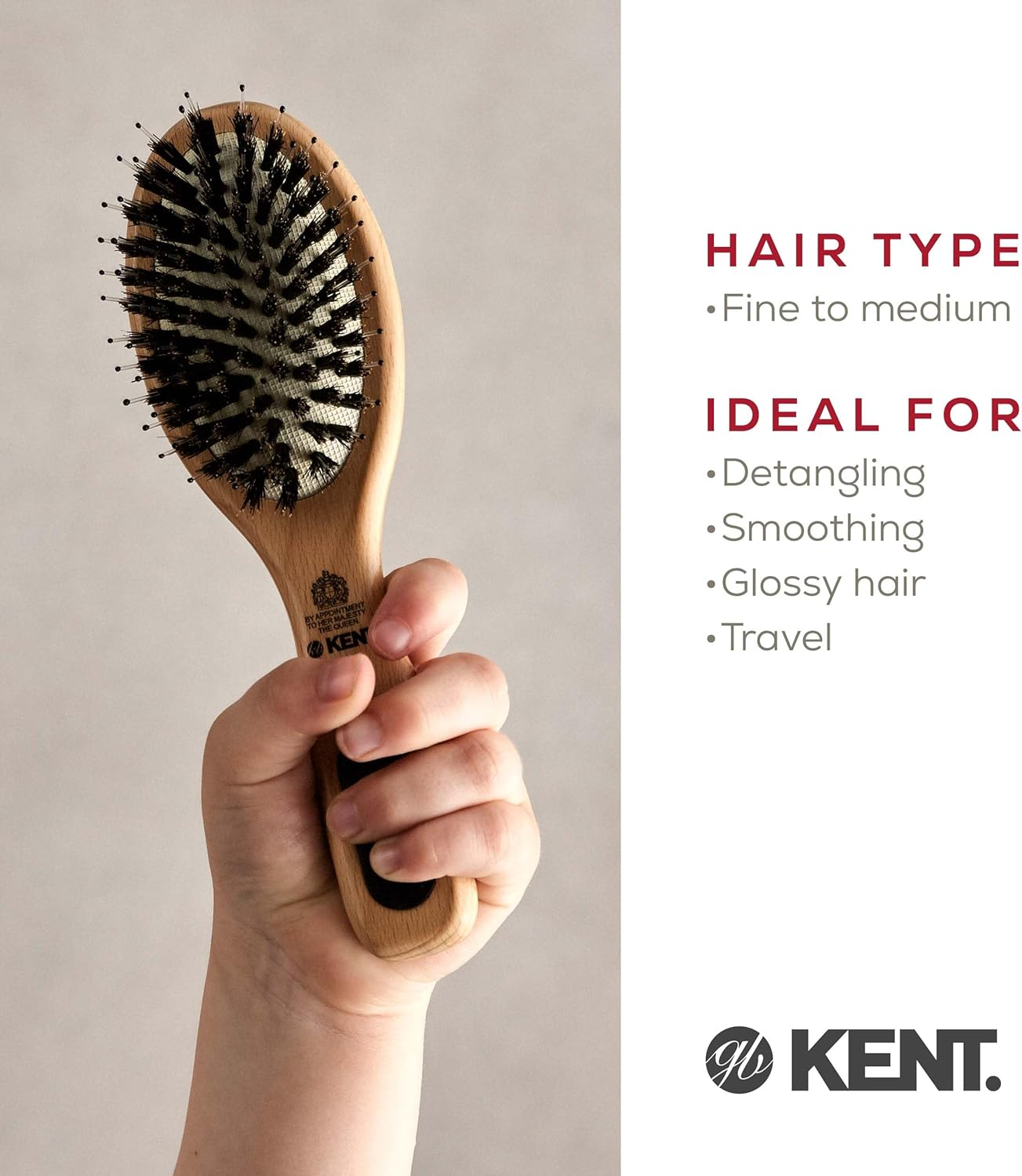 Kent Cushion, Bristle and Nylon Mix Hair Brush, Small image number 2