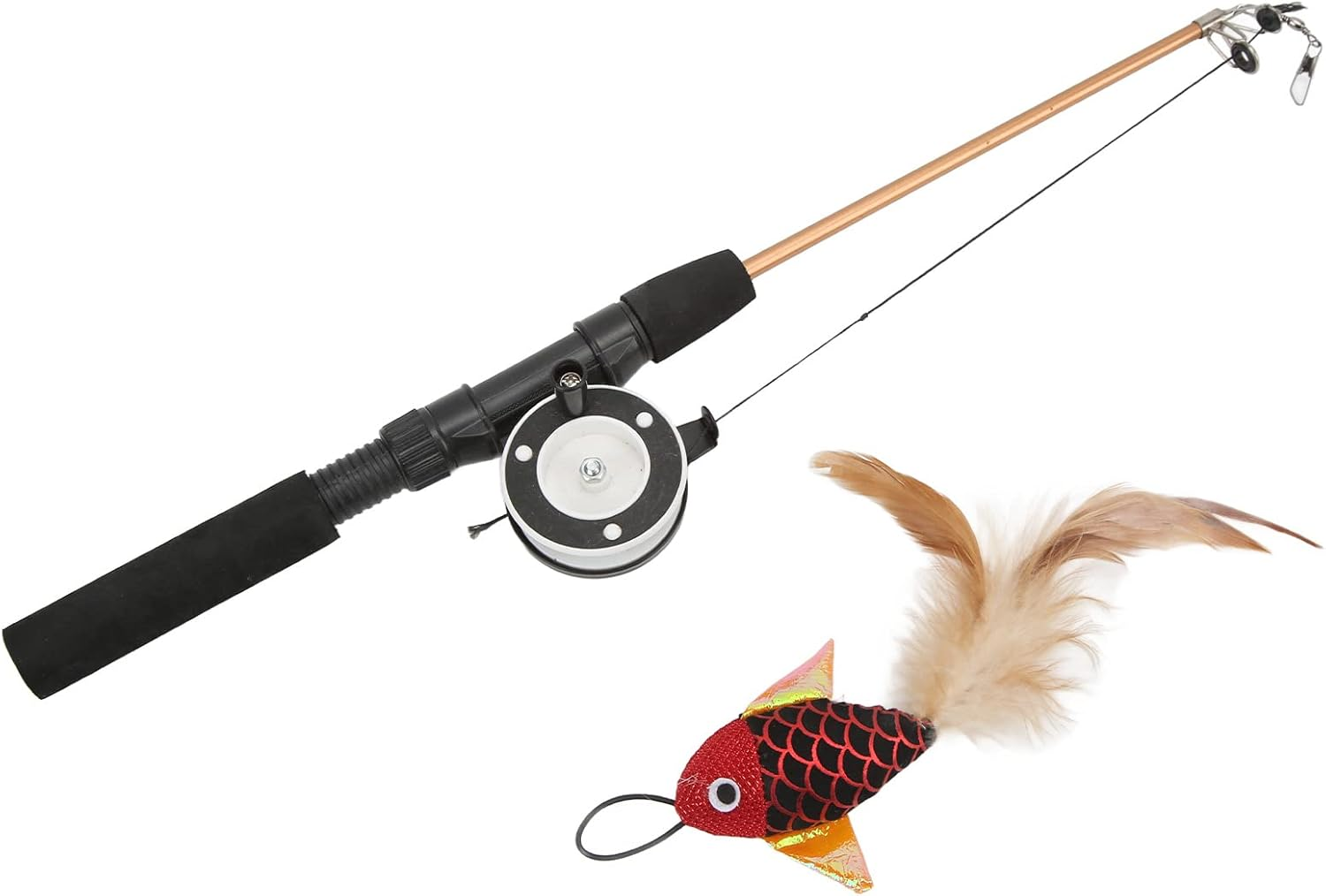 Keep Your Cat on the Prowl: Funny Cat Stick with Realistic Flexibility - Engage Your Feline Friend with an Interactive Pulley Telescopic Fishing Rod Cat Toy (Red Fish + Fishing Rod) image number 4