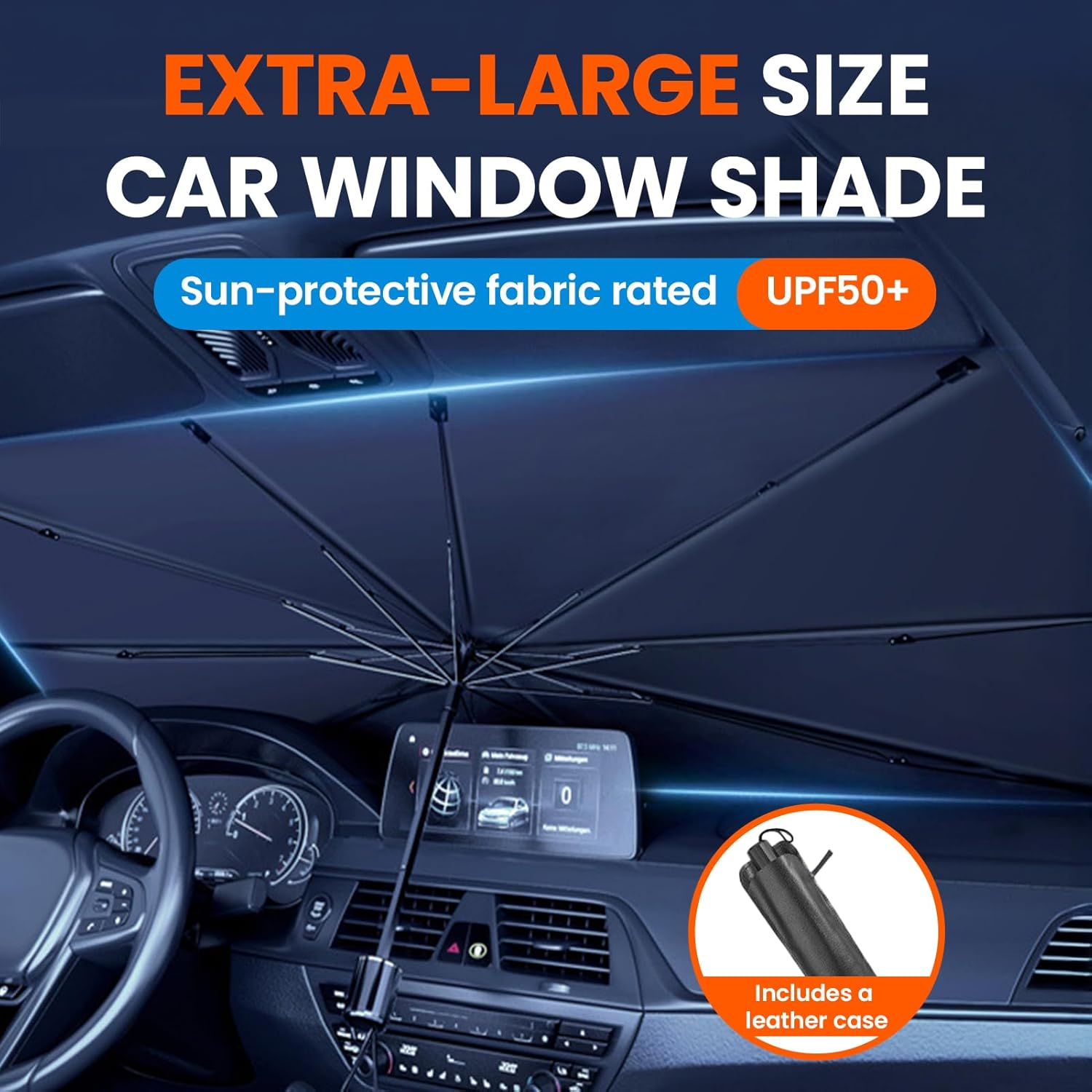 Extra-Large Size Car Window Shade for Reducing the Temperature and UV Rays, Car Sunshade Front Windshield Is Suitable for Most Car Models with Bendable Handle (Black, 140 X 80 Cm) image number 4