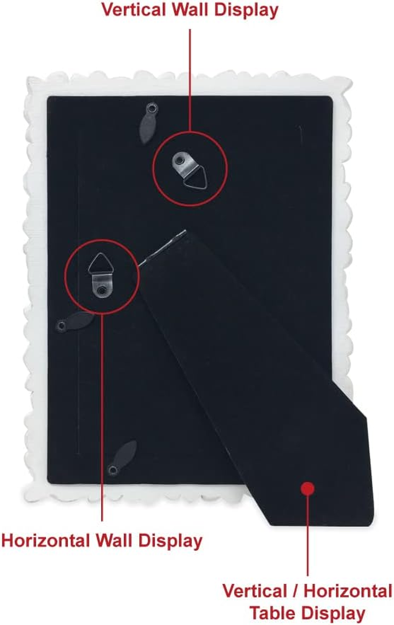 Laura Ashley 4X6 White & Silver Flower Textured Hand-Crafted Resin Picture Frame W/Easel & Hook for Tabletop & Wall Display, Decorative Floral Design Home D&eacute;cor, Photo Gallery, Art (4X6, White/Silver)