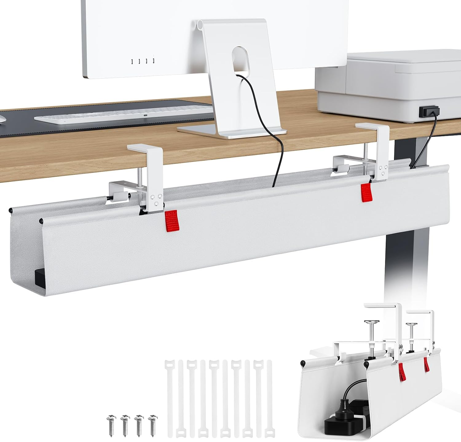 KEEGH Extra Large 48" under Desk Cable Management Tray - under Desk Cord Organizer - Clamp/Screw Mount - Support Upto 70Lbs - Desktop Wire Management - Gaming/Pc Cable Tray Cord Hiders for Office/Home