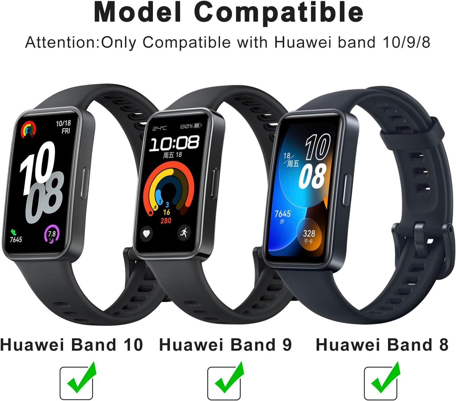 Silicone Bands for Huawei Band 10 Strap/Huawei Band 9/8 Strap Women Men, Soft Comfortable Adjustable Replacement Sport Wristband - Navy Blue image number 4