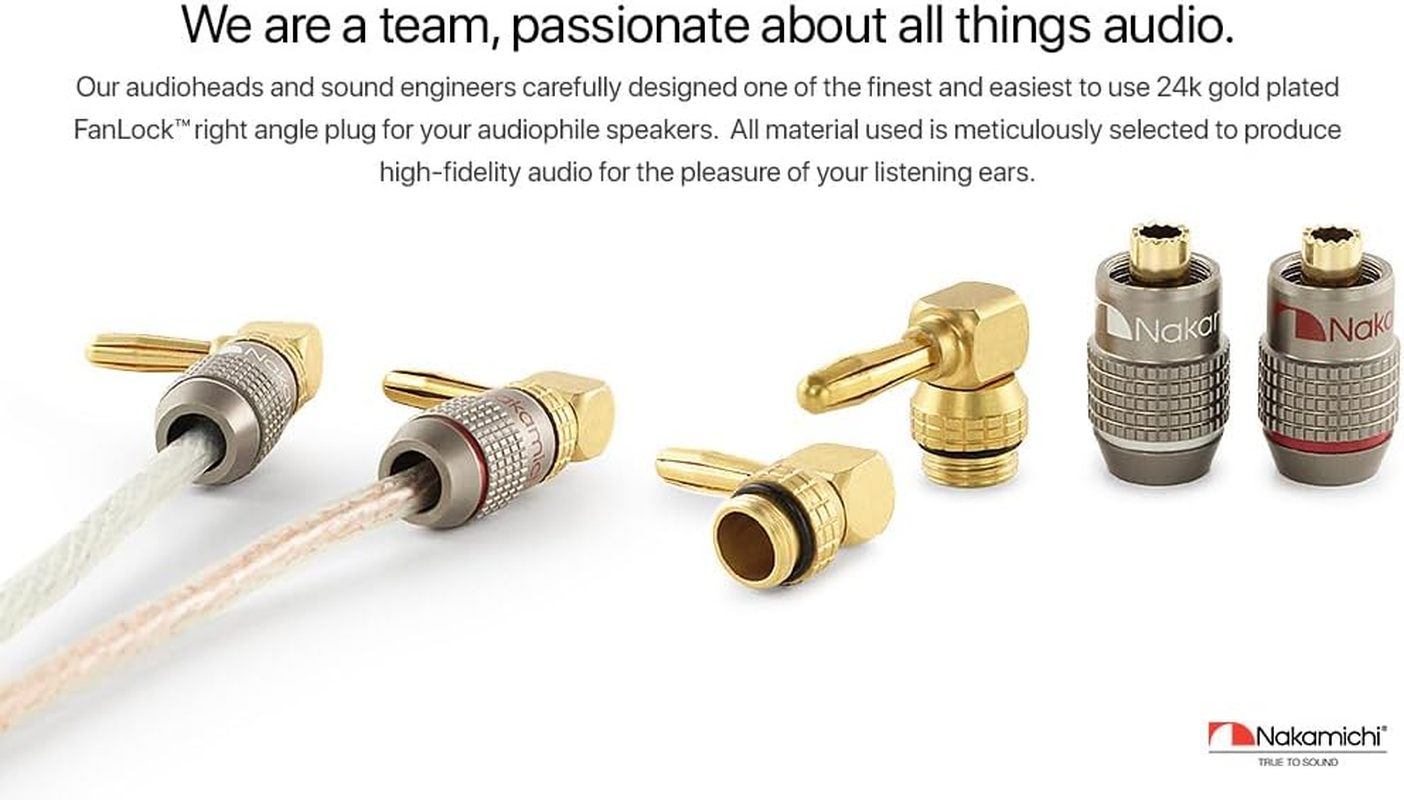 Nakamichi Fanlock Excel Series 24K Gold Plated Right-Angle 90 Degree Banana Plugs 10 AWG - 18 AWG Gauge Size 4Mm for Speakers Amplifier Hi-Fi Home Theatre Wire Cable Quick Connector, 12 Pcs (6-Pairs) image number 6