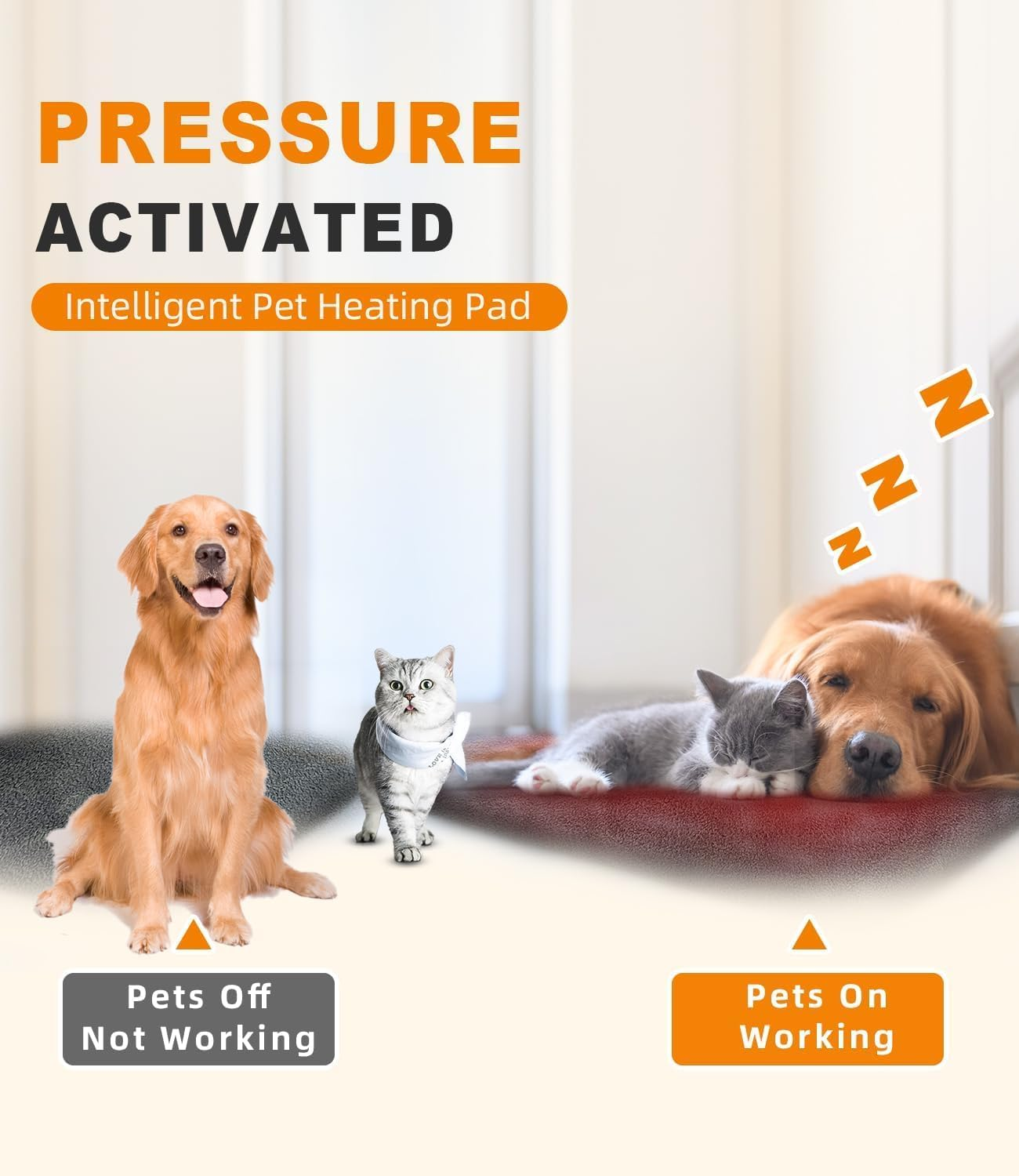 Uncn Dog Cat Heating Pad Pressure Activated 18 X 22In Pet Heat Pack Automatic Electric Heated Bed Mat for Indoor, Warming Pad with Chew Resistant Cord, Adjustable Temperature, Waterproof Washable image number 3