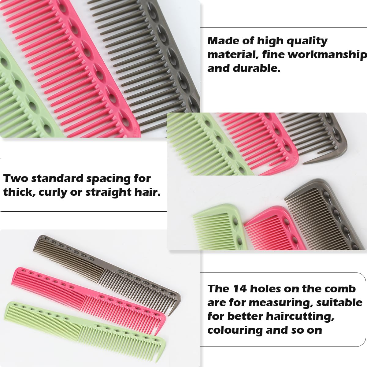 ZJIVQO 3Pcs Hairdressing Comb Set Professional Cutting Comb Salon Hairdressing Comb Heat Resistant Baber Comb for Hairdressers Strong Durable Medium Fine Tooth Hair Comb (Mixed Color) image number 6