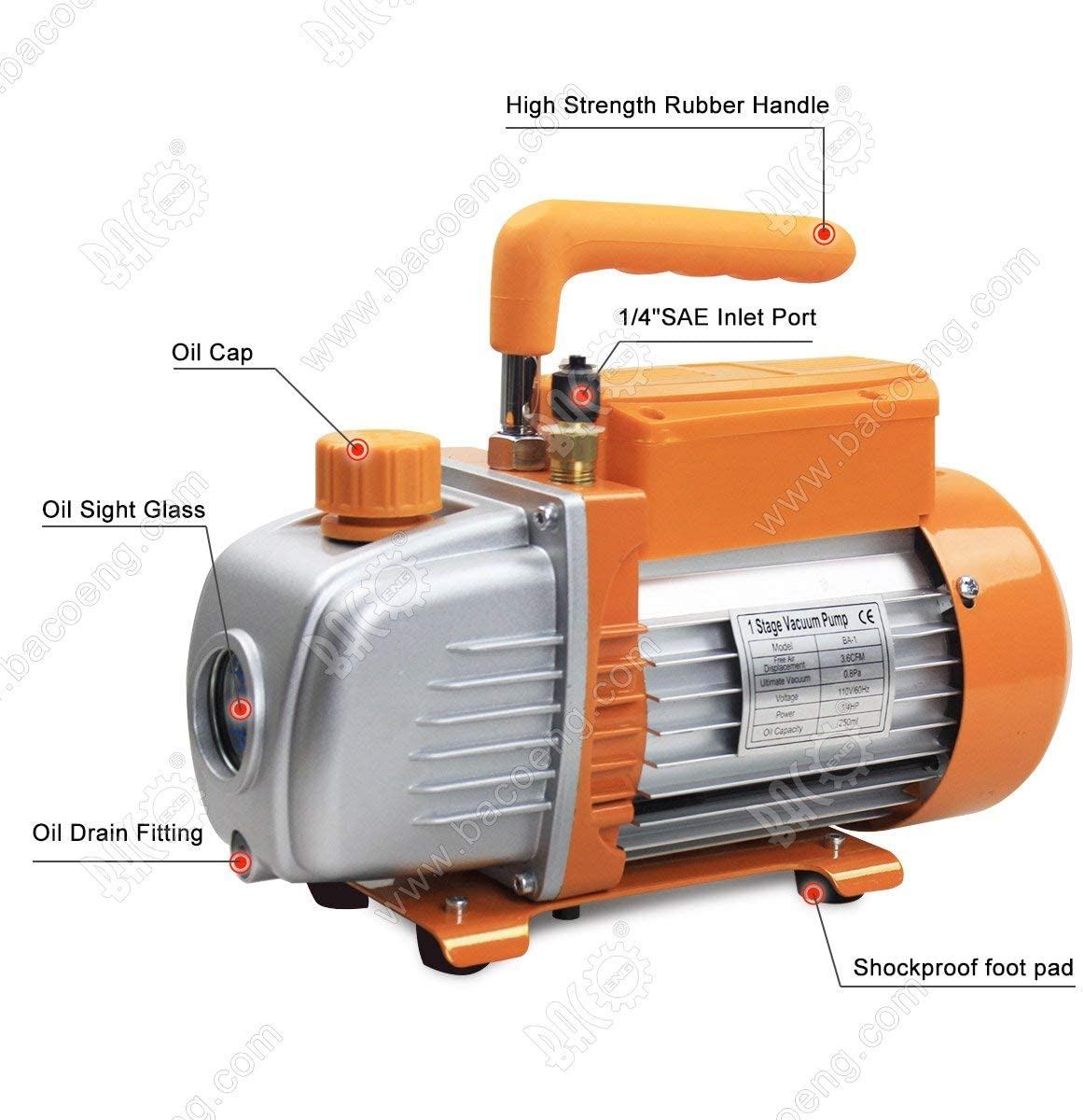 BACOENG 3 CFM Single Stage Vacuum Pump 240V for Air Conditioning Refrigeration HVAC image number 3