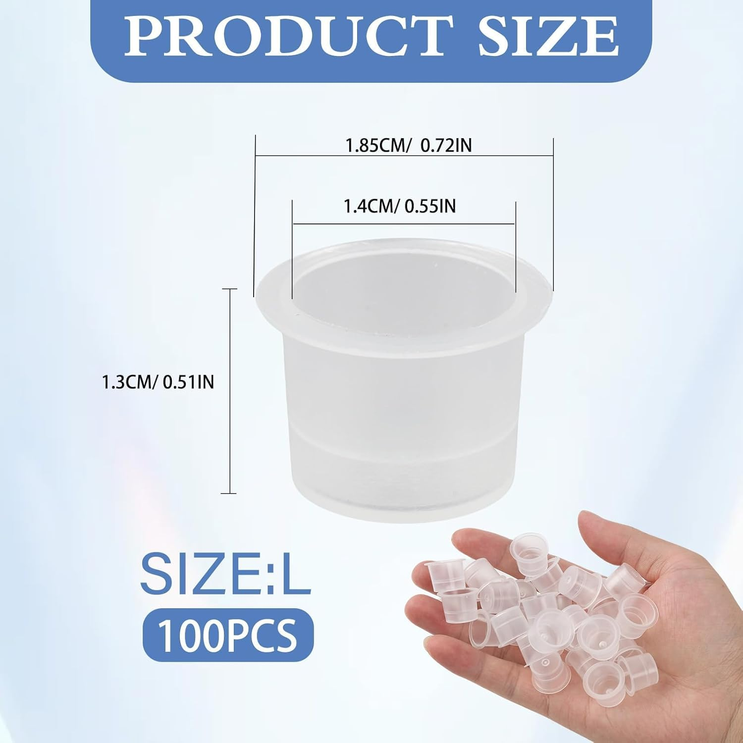 100 Pcs Large Tattoo Ink Caps, Disposable Tattoo Pigment Ink Cups, 15*13MM Transparent Microblading Tattoo Pigment Ink Holders, Plastic Ink Containers for Tattoo Art Painting Graffiti Pottery (Large) image number 3