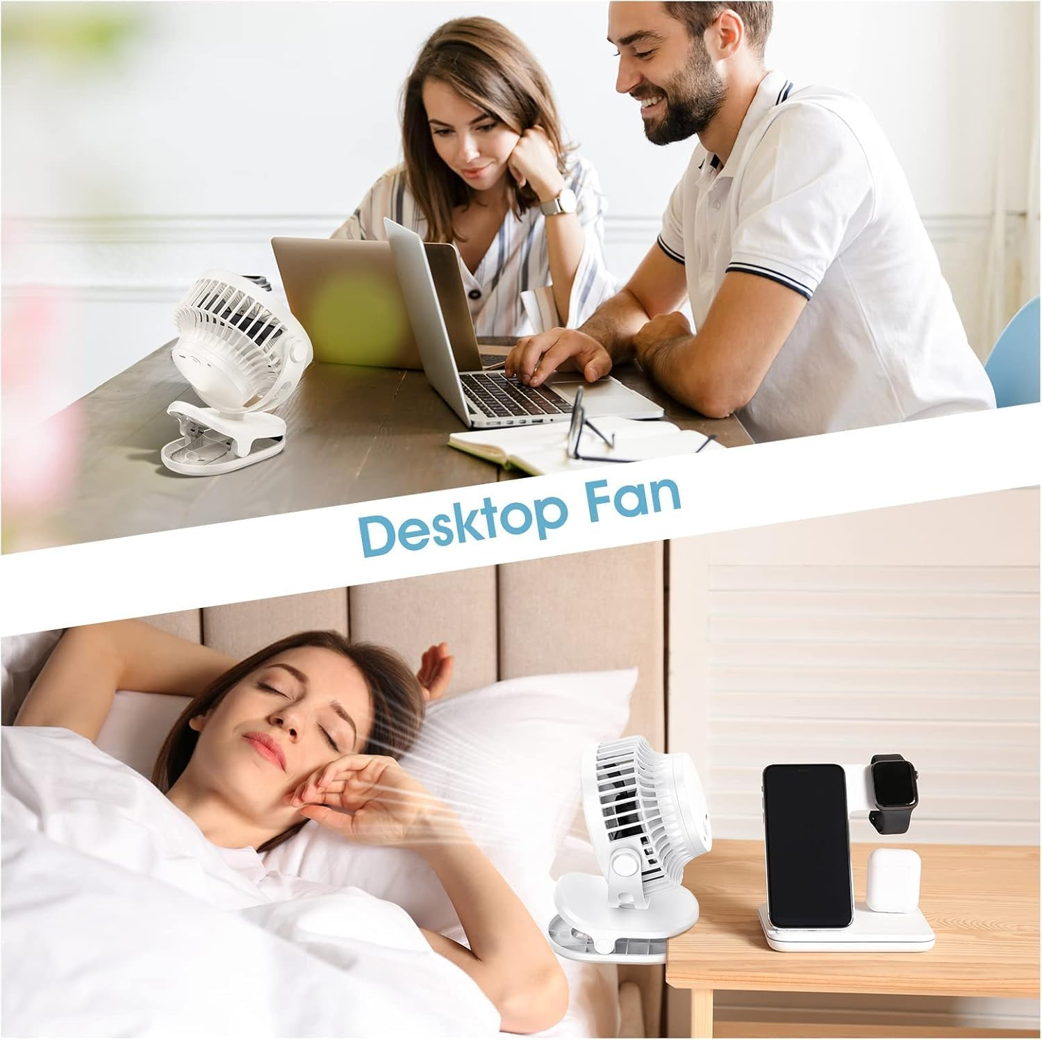 10000Mah Rechargeable Portable Table Fan (24H Long Battery Life), Clip Fan with 4-Speed, Strong Airflow & Operating Quietly Desk Fan for Stroller, Office Desktop, Bedroom, and Outdoor. (White) image number 2