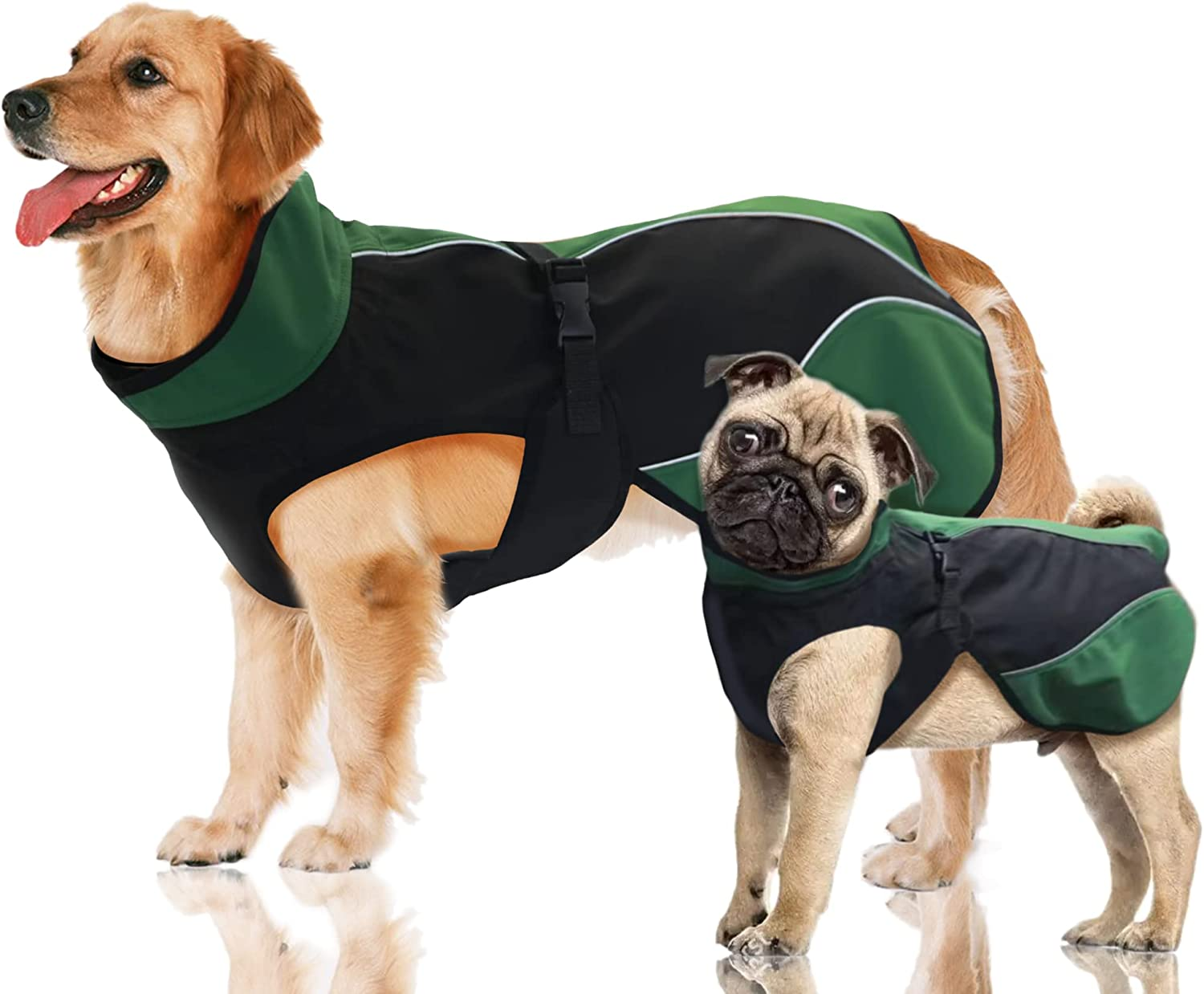 Dog Soft Shell Fleece Jacket,Windproof and Slightly Waterproof Snowsuit for Outdoor.Keep Warm Small &Medium &Large Dogs, Outer Material: Green & Black Inner Black, X-Small/20-30Cm Back Length image number 5