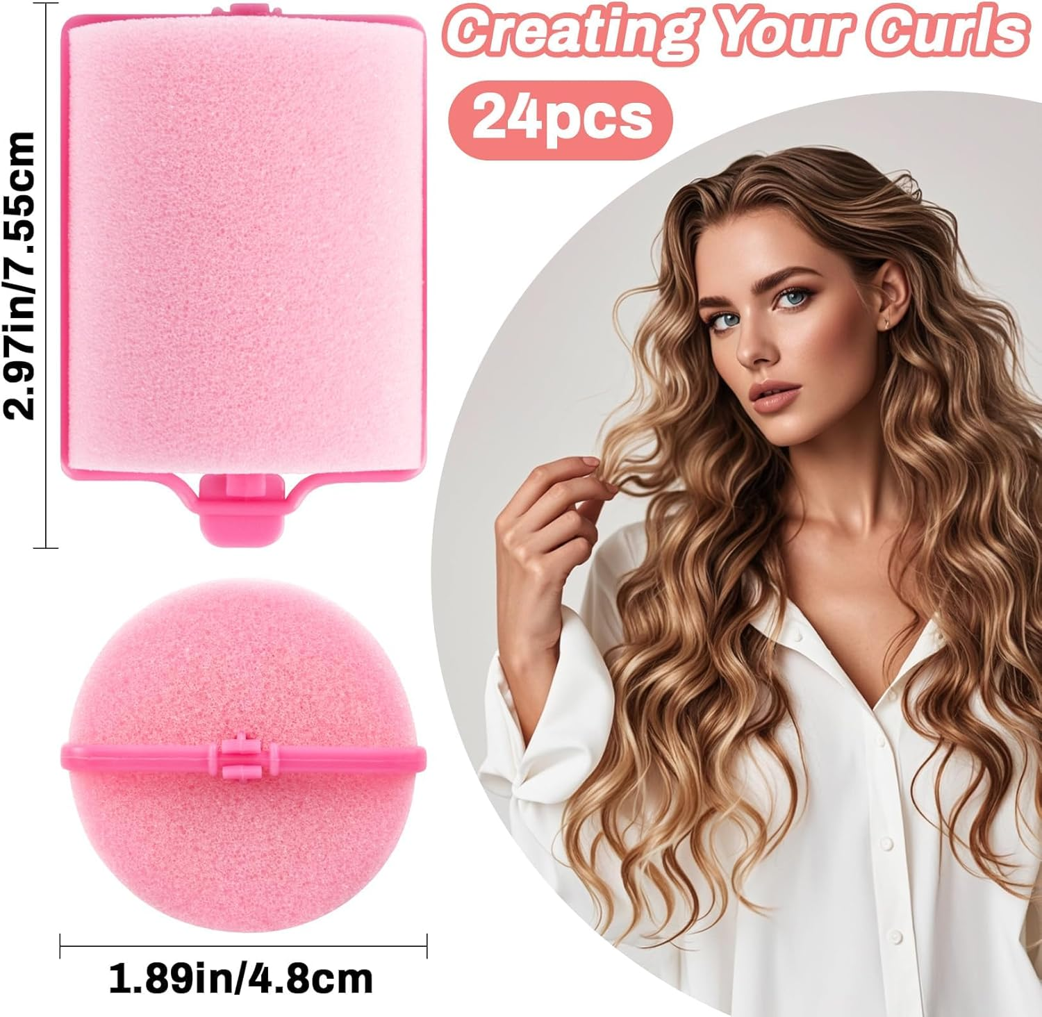 MAQIHAN 24PCS Foam Hair Rollers - 1.89 Inch Large Sponge Rollers for Heatless Hair Curler for Short/Long Hair Sleep Rolos Para Cabello Jumbo Sponge Curlers Soft Sleeping Thin Curl Overnight Rulos image number 3