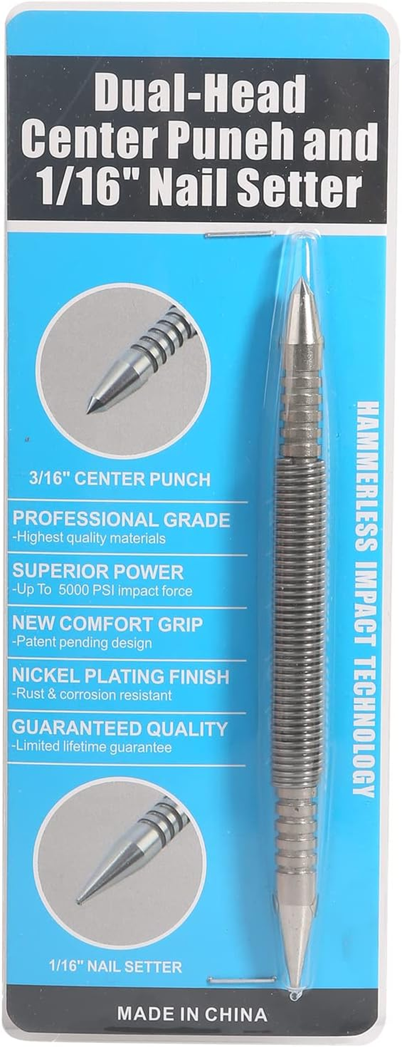 Anti-Slip Comfort Grip Hammerless 1/16" Spring Nail Set Upgraded Spring Nail Punch Set image number 3