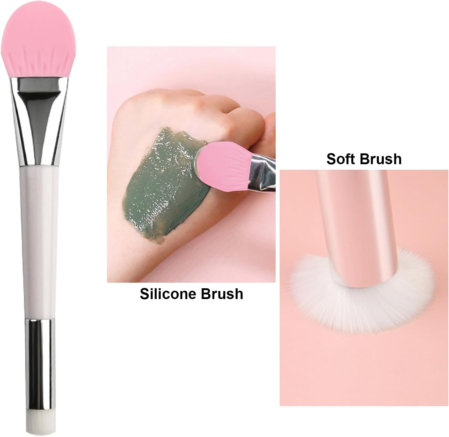 Reayou Double-Headed Silicone Face Mask Brush, Soft Fan Facial Brushes, 4 PCS Mask Makeup Tool Set, Facial Mud Cream Mask Body Lotion Applicator Brush, Cosmetic Beauty Skin Care Nose Massager image number 4
