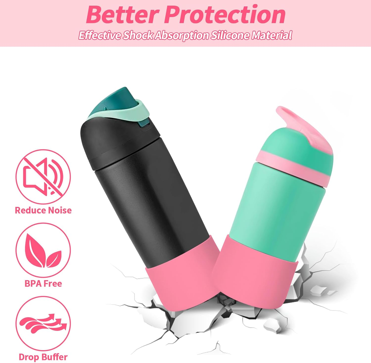 Craybg Silicone Boot Compatible with Owala Kids Water Bottle 16OZ 14OZ, Boot for Owala, Tall Anti-Slip Bottom Protective for Owala Accessories (Pink) image number 5